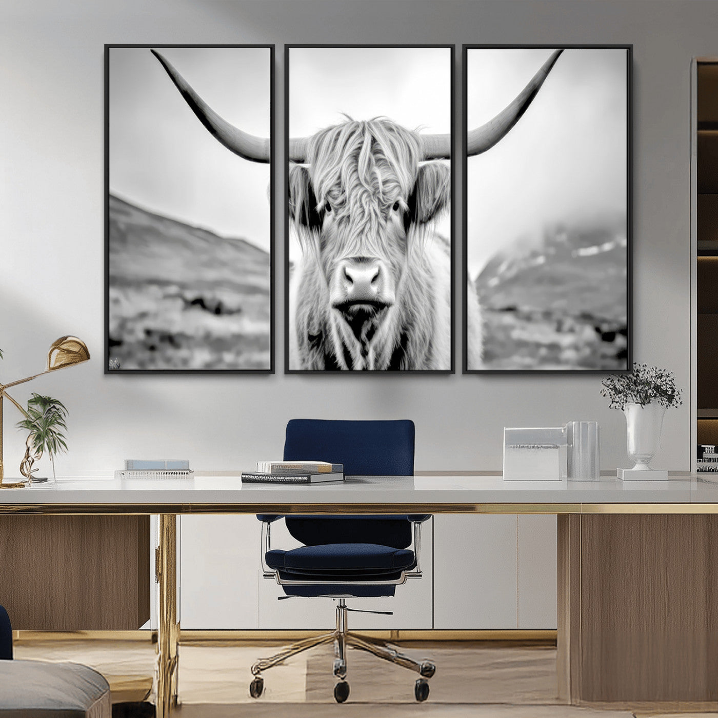 MGV-FC-48X32-3P - Scottish Cow Wall Art Canvas Print