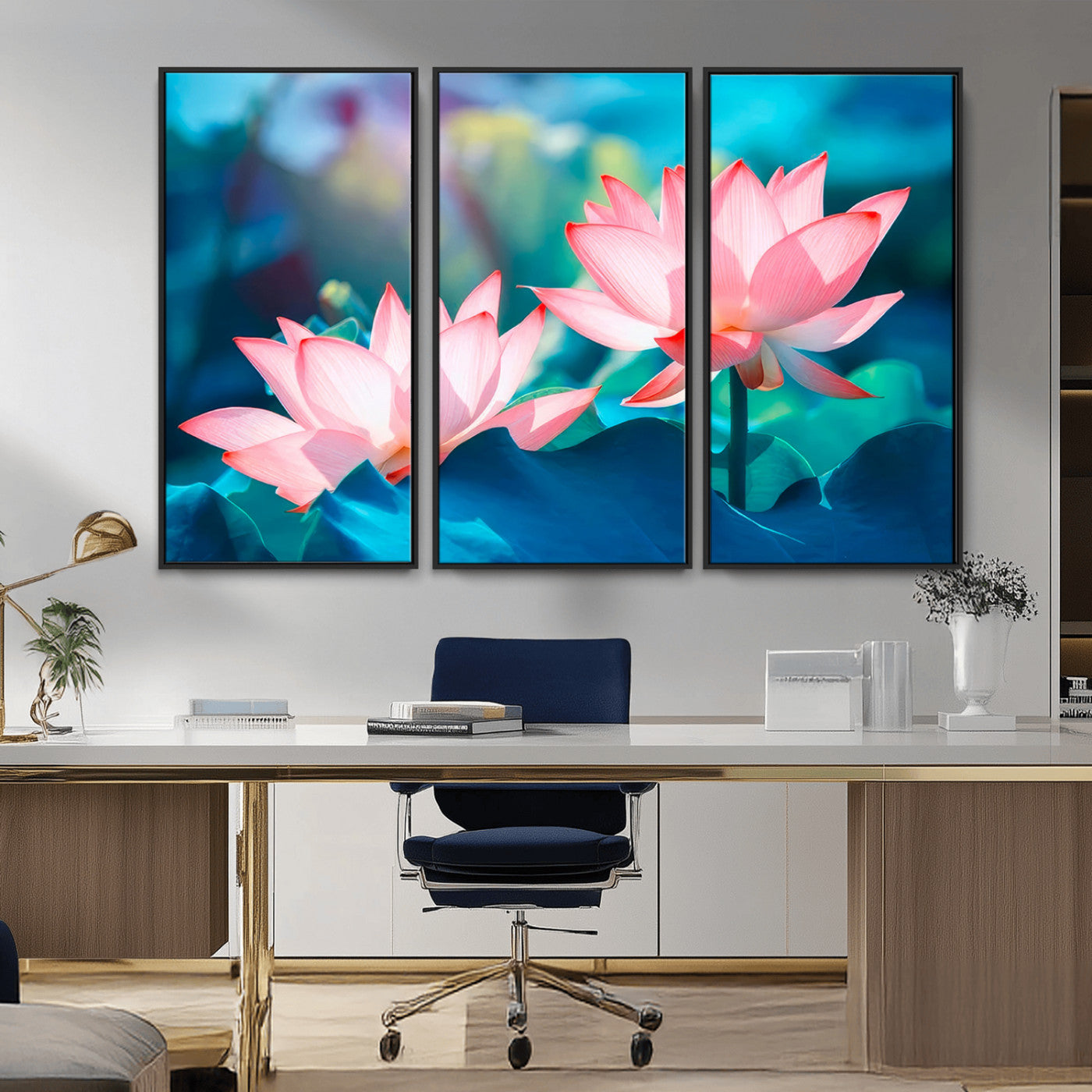 MGV-FC-48X32-3P - Pink Lotus Flower Canvas Wall Art | Vibrant Floral Wall Decor for Living Room, Office, or Bedroom | Large Botanical Art