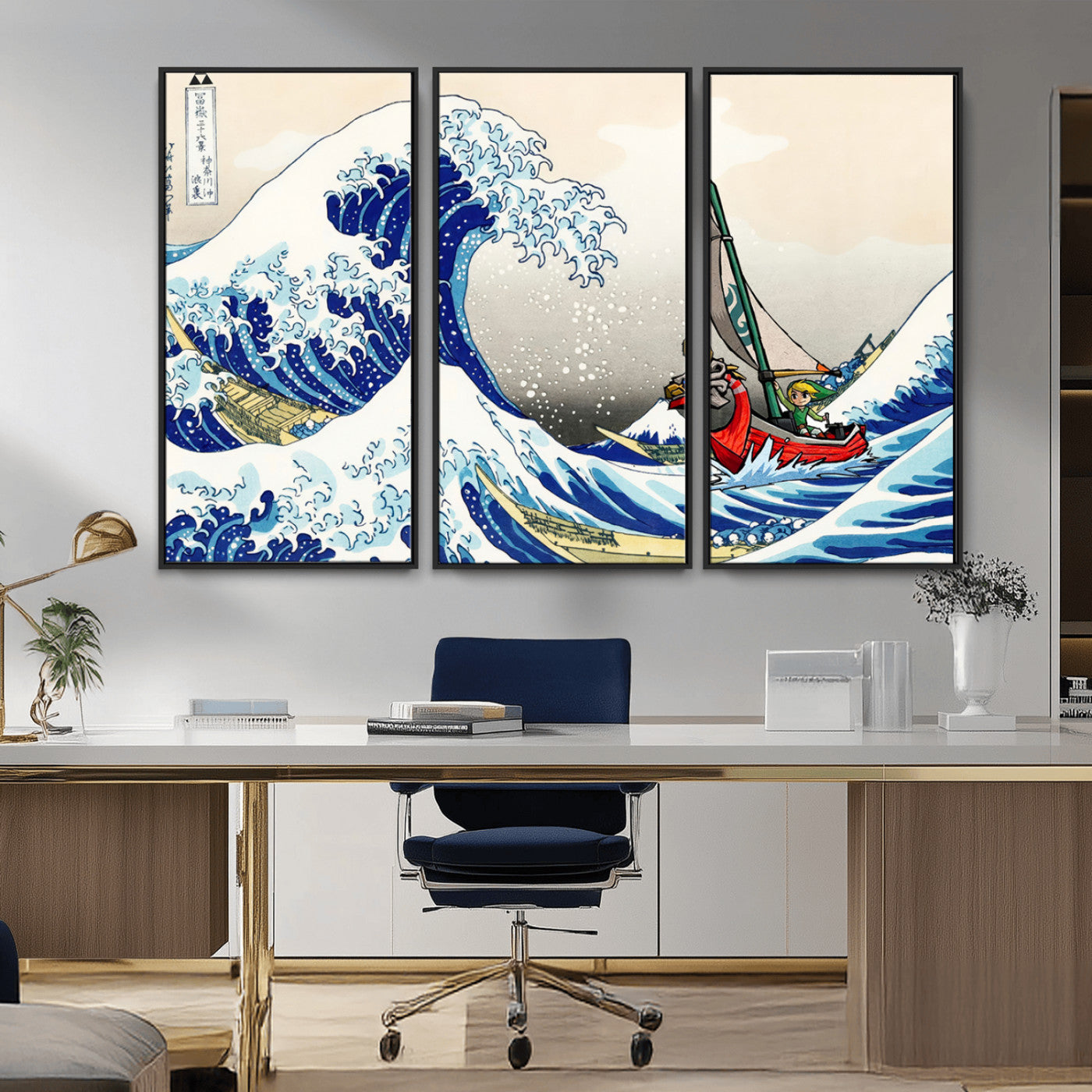 MGV-FC-48X32-3P - Katsushika Hokusai Kanagawa Giant Wave Wall Art Canvas Print | Iconic Japanese Art for Living Room