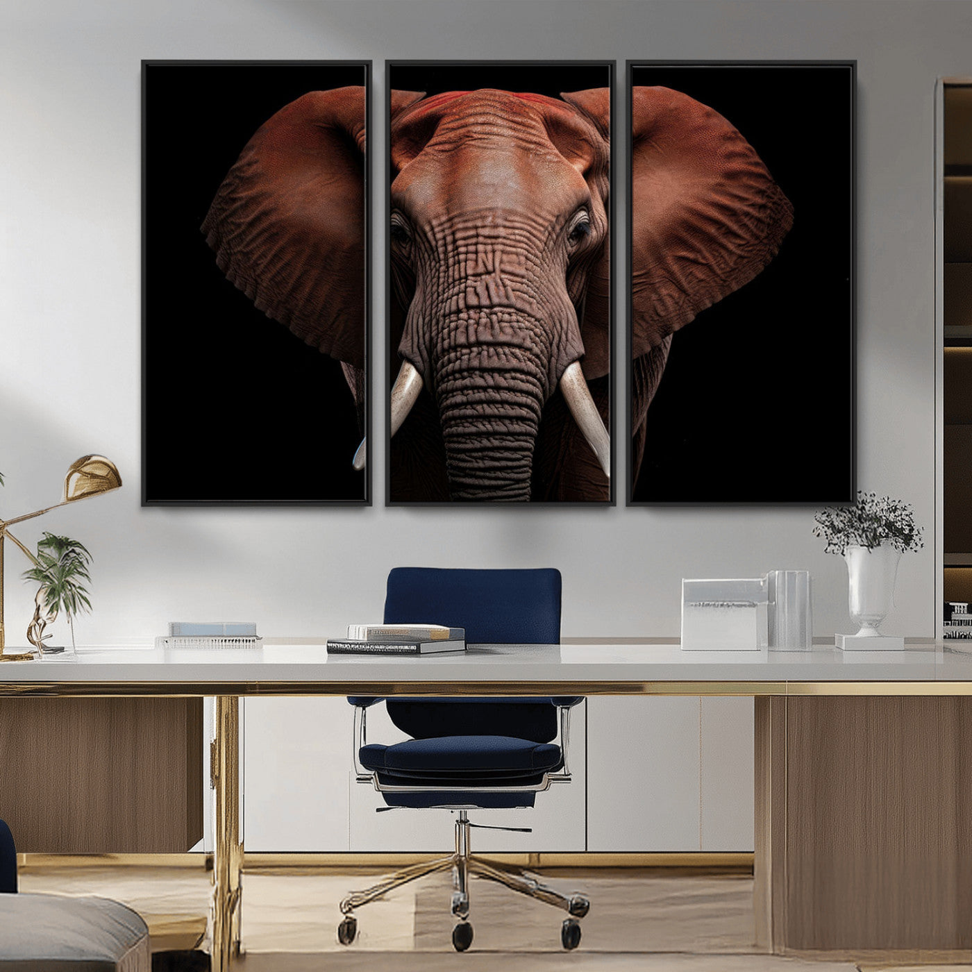 21941-MGV-FC-48X32-3P_Black-Wild Elephant Wall Art Canvas Print, Africa Savannah Wild Animal Wall Decor Print