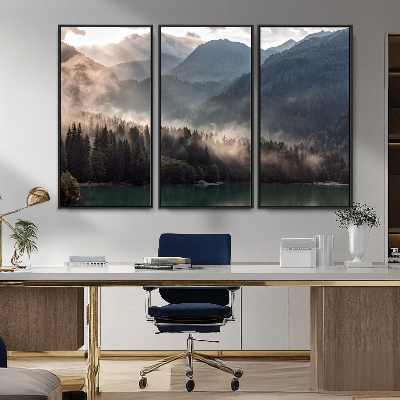 MGV-FC-48X32-3P - Foggy Mountain Canvas Print Forest Wall Art