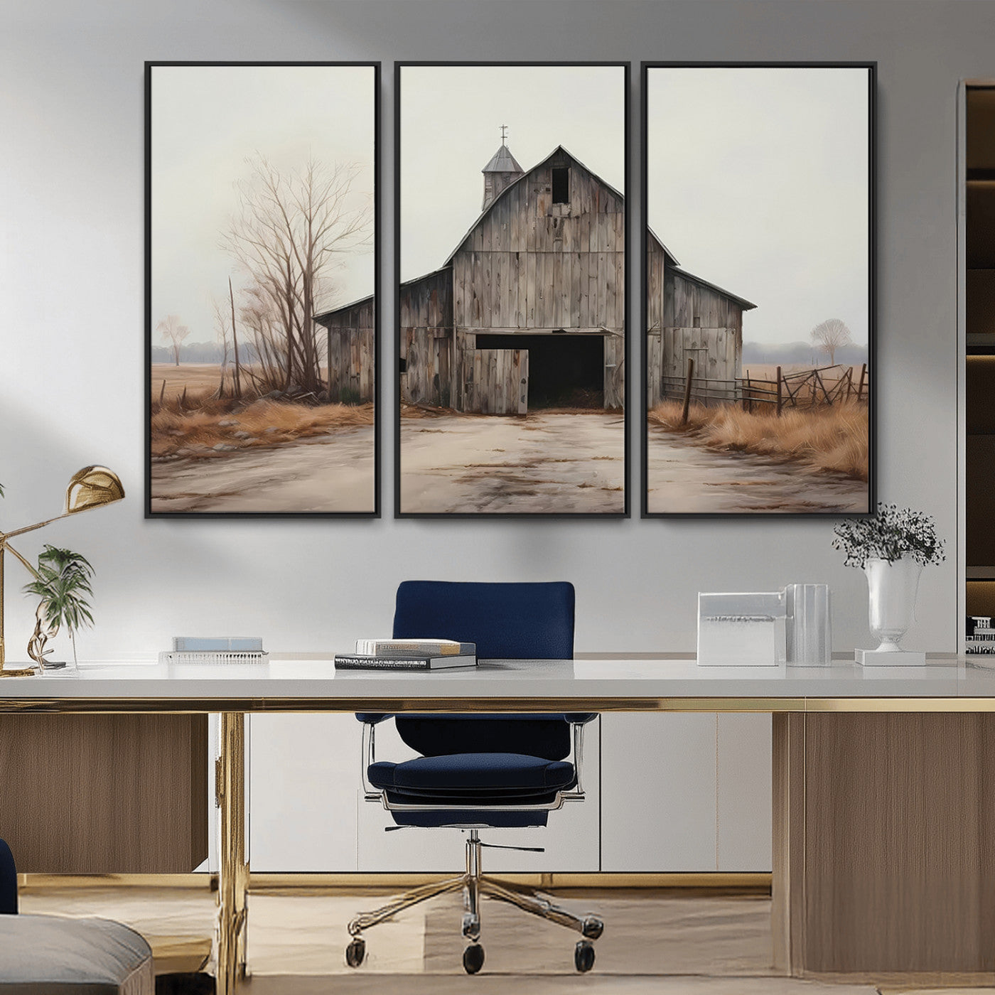 MGV-FC-48X32-3P - Farmhouse Rustic Barn Wall Art Canvas Print – Framed and Ready to Hang – Perfect Addition to Farmhouse Wall Décor