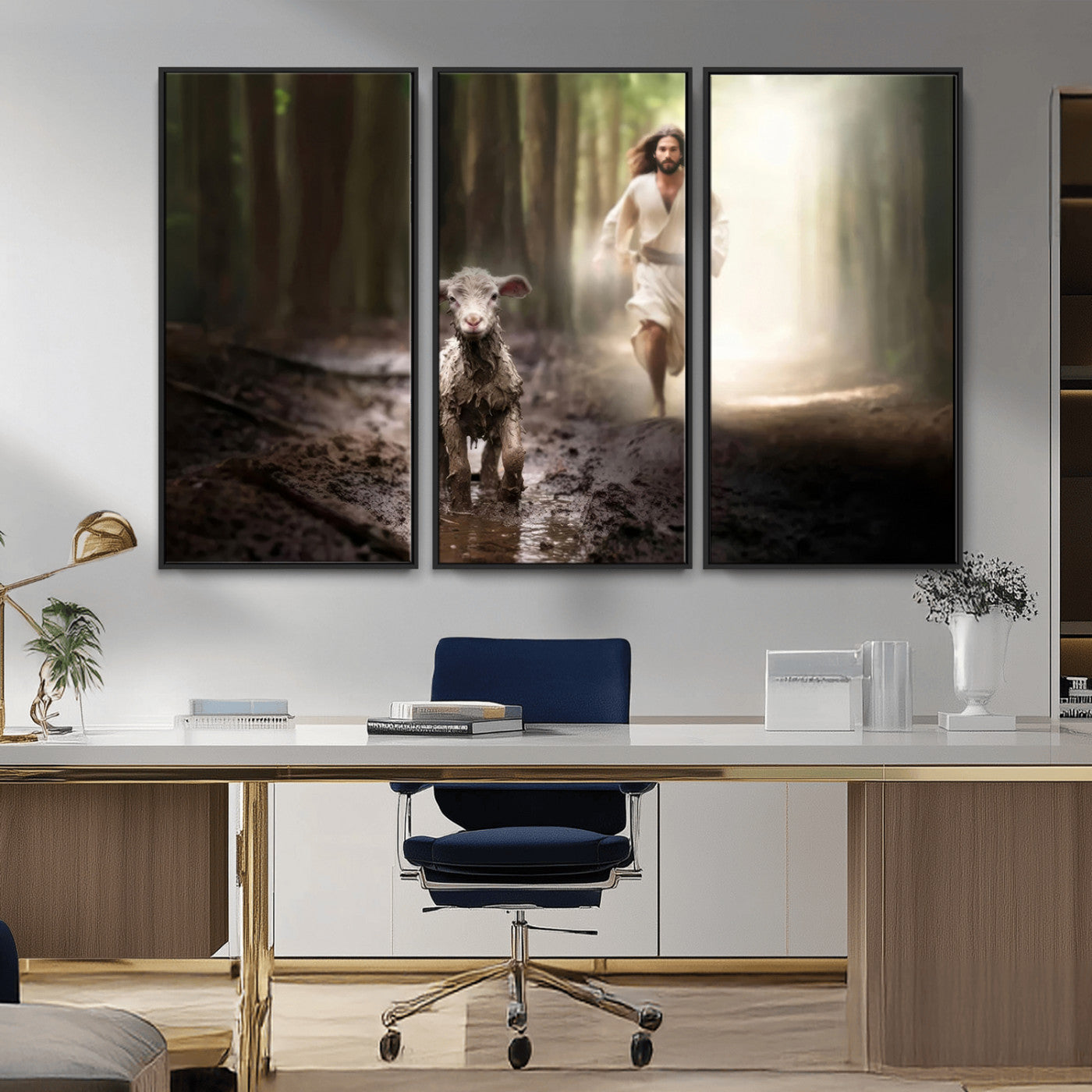 MGV-FC-48X32-3P - Jesus Canvas Wall Art - Jesus Running After Lost Lamb, Jesus, Christian Home Decor - Church Wall Art
