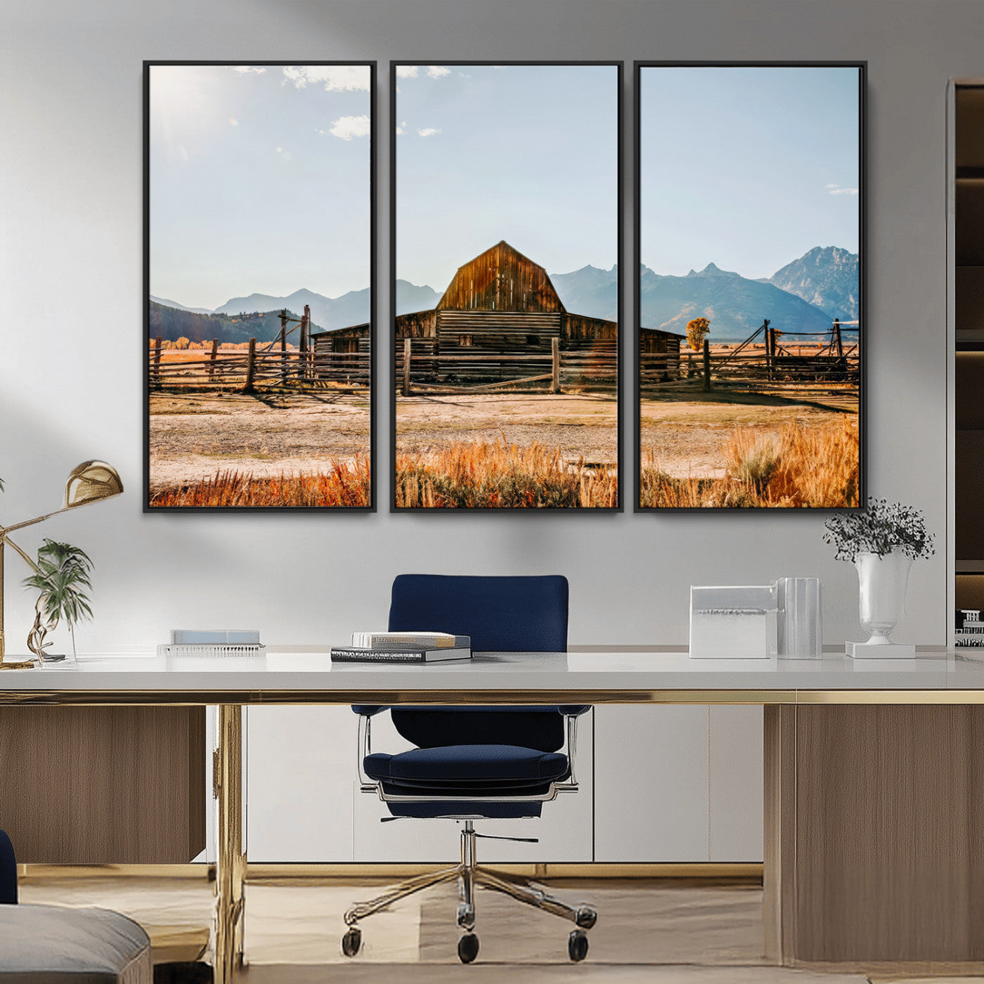 MGV-FC-48X32-3P - Vintage Old Barn Field Wall Art Canvas Print for Farmhouse Decor - Rustic Barn Wall Art Canvas Print