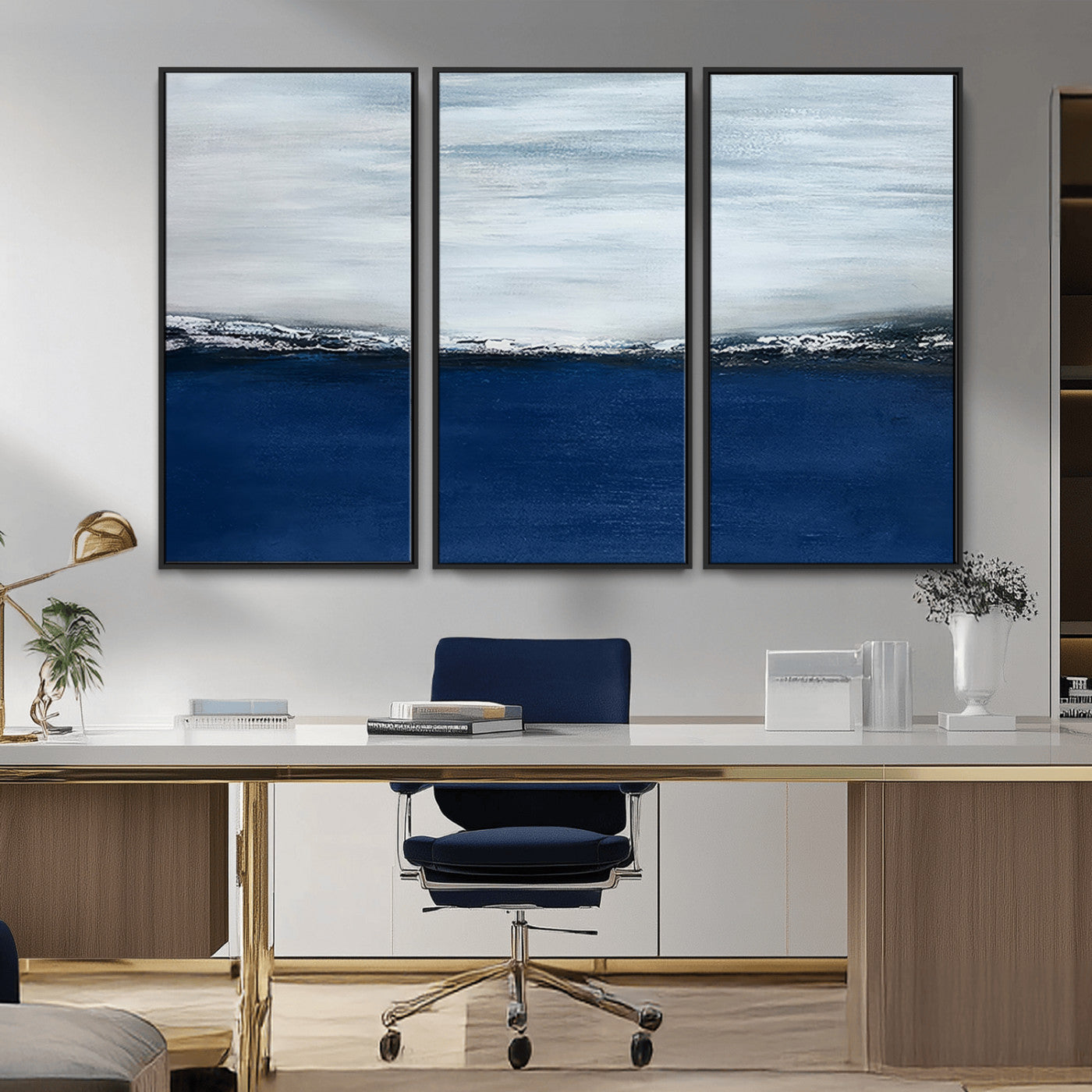 MGV-FC-48X32-3P - Navy Blue Abstract Wall Art Canvas Print