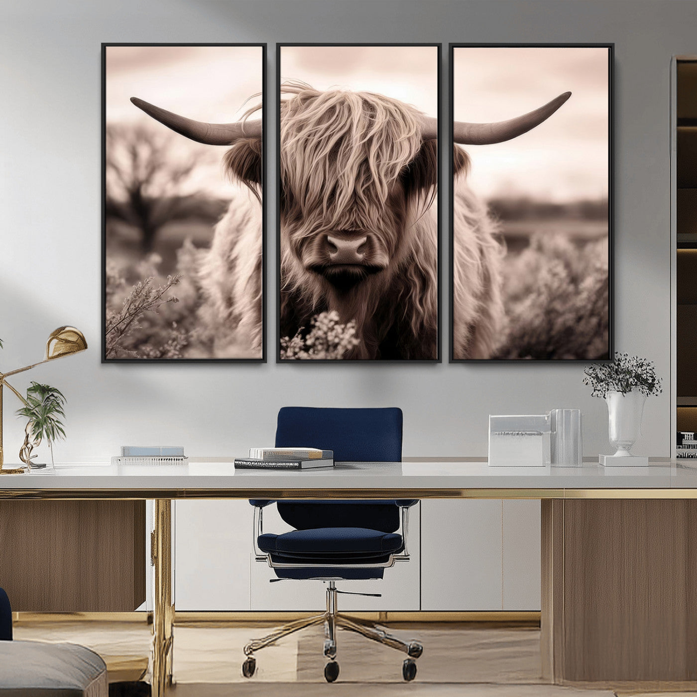 MGV-FC-48X32-3P - Scottish Cow Longhorn Wall Art Canvas Print