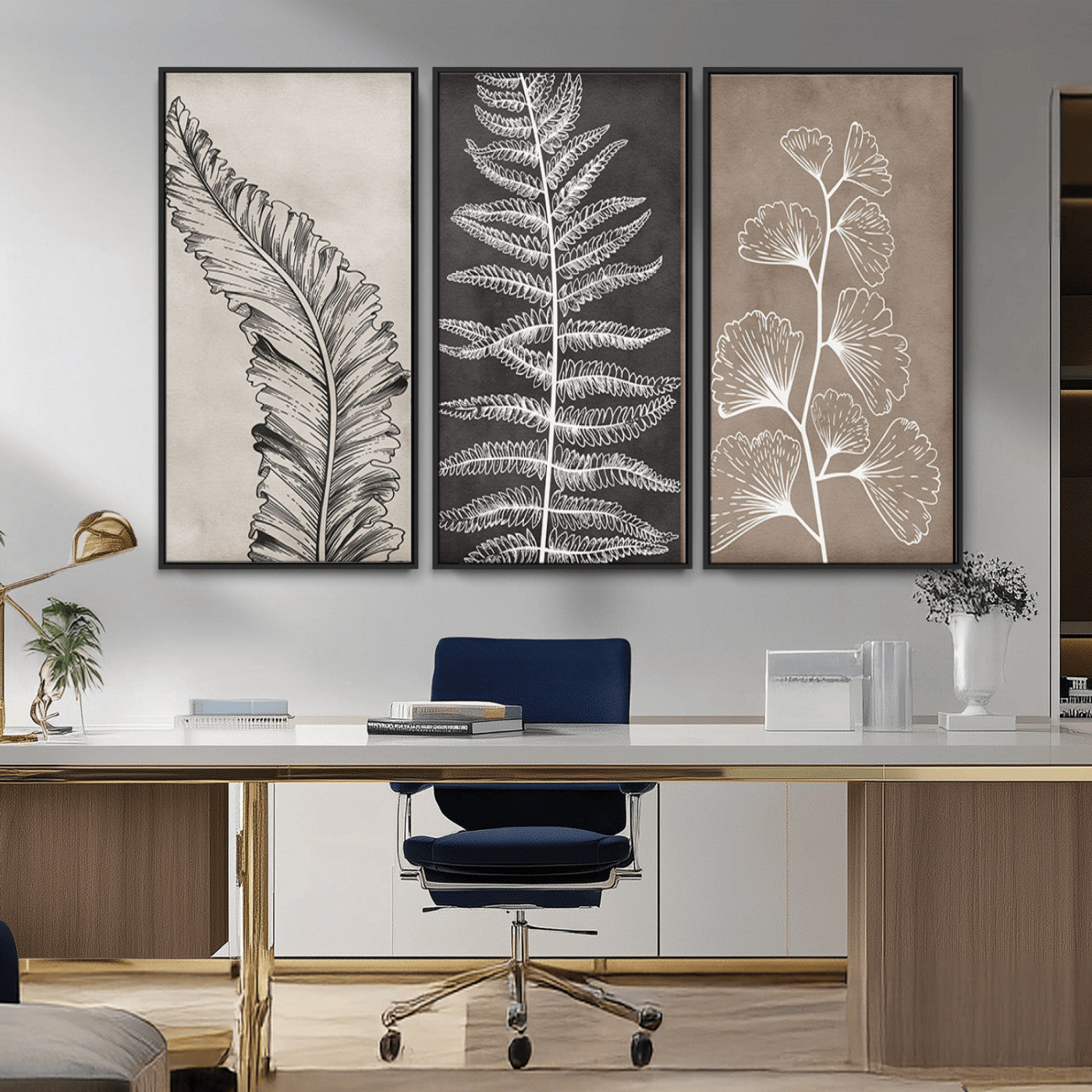 MGV-FC-48X32-3P - Minimalist Botanical Wall Art Canvas Print, Framed and Ready to Hang - Nature Art Print for Home