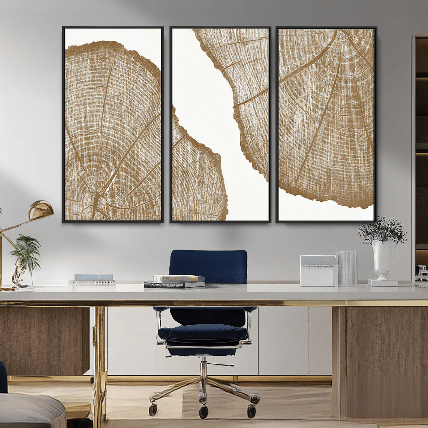 -Rustic Brown Tree Ring Wall Art Canvas Print – Framed and Ready to Hang – Elegant Nature-Inspired