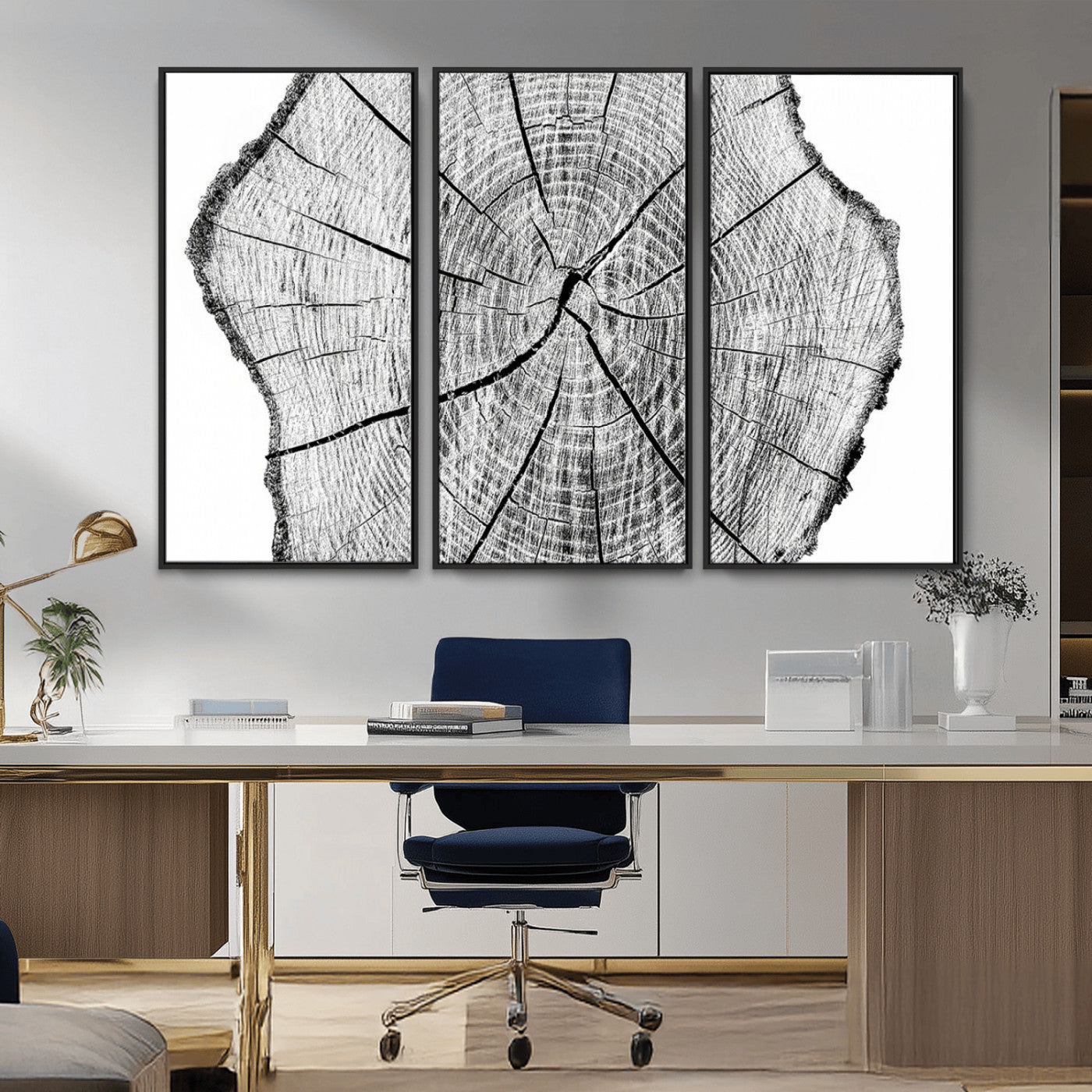 -Rustic Tree Ring Wall Art Canvas Print – Framed and Ready to Hang – Perfect for Nature-Inspired and