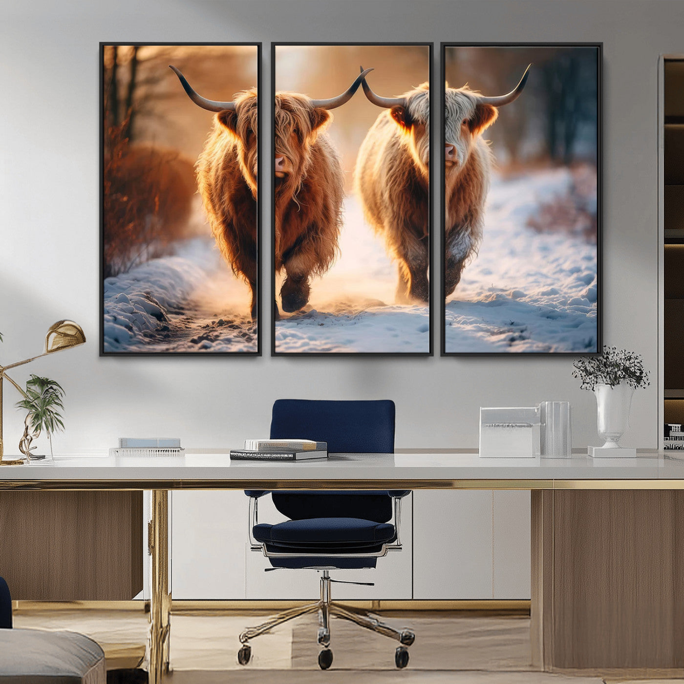 MGV-FC-48X32-3P - Scottish Highland Cow Horn Farm Wall Art Canvas Print