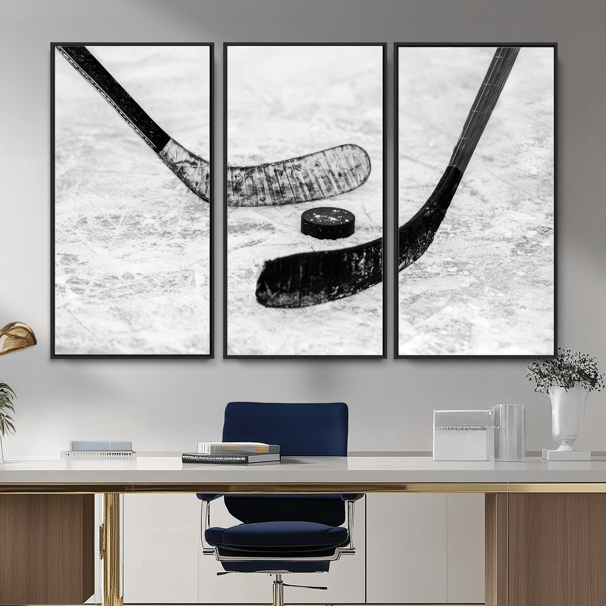 82900-MGV-CV-36X24 - Winter Ice Hockey Sport Canvas Wall Art Print, Hockey Wall Decor