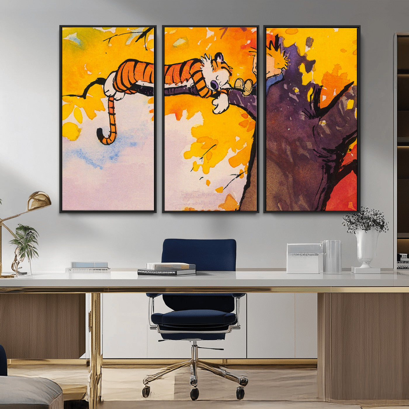 MGV-FC-48X32-3P - Calvin and Hobbes Tree Scene Canvas Print | 3 Panel Large Wall Art for Living Room or Kid’s Room,