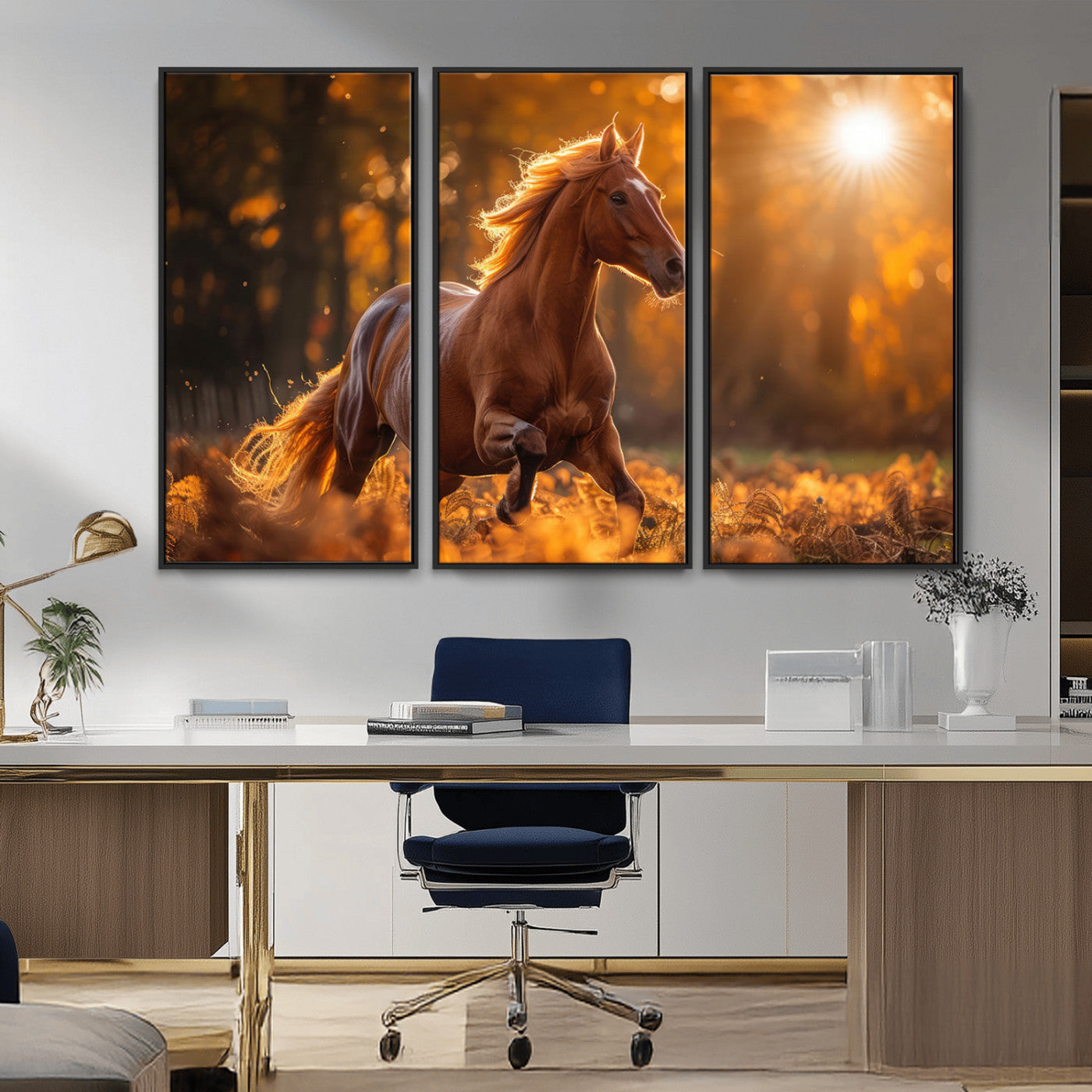 -Running Horse Sunset Forest Wall Art Canvas Print