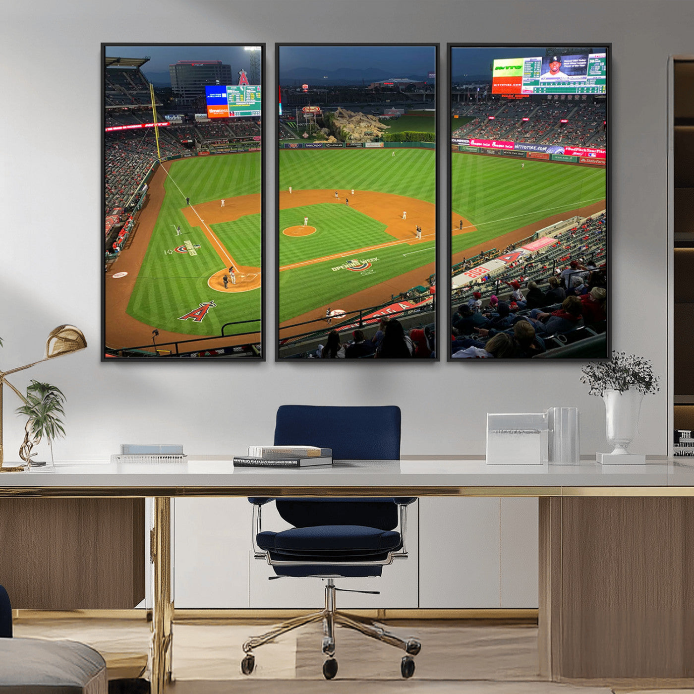 MGV-FC-48X32-3P - Angel Stadium Aerial View – Los Angeles Angels Baseball Canvas Print, Framed, Ready to Hang