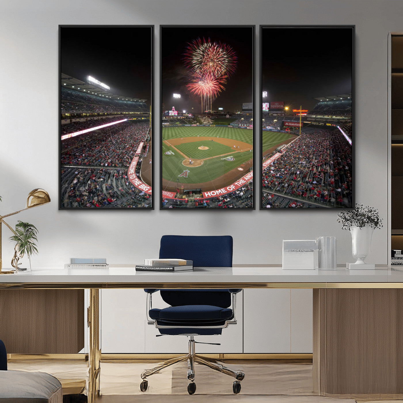 MGV-FC-48X32-3P - Fireworks at Angel Stadium – Los Angeles Angels Night Game Canvas Print, Framed, Ready to Hang