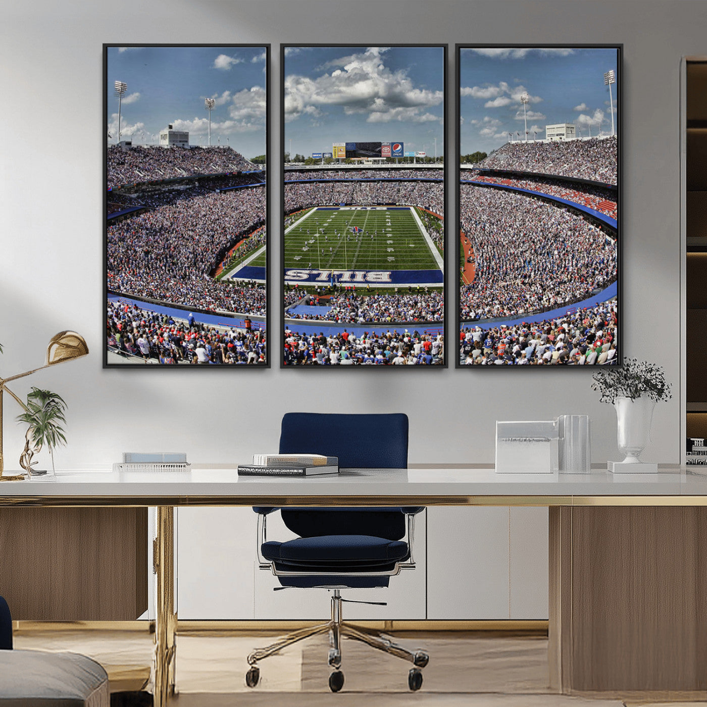 MGV-FC-48X32-3P - Buffalo Bills Highmark Stadium Wall Art Canvas Print - Bills Stadium Game Day Triple Canvas Wall Art - Buffalo Bills NFL Match