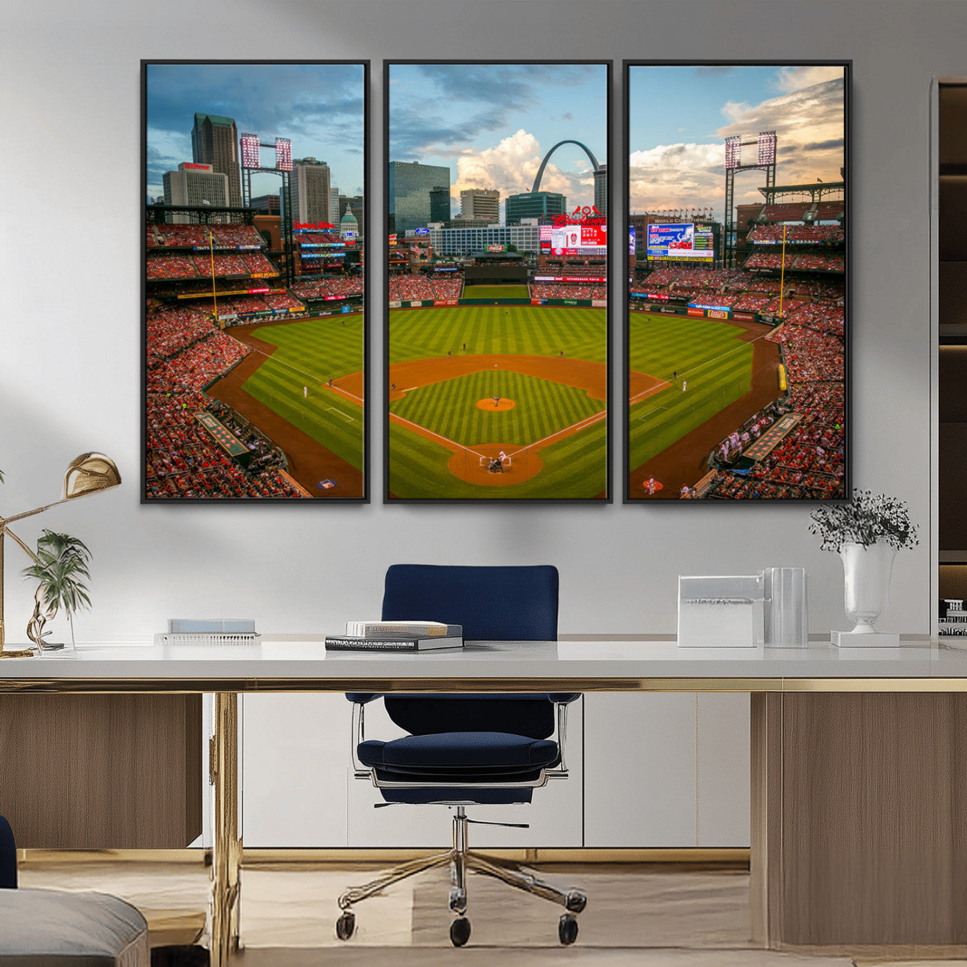 MGV-FC-48X32-3P - Busch Stadium Wall Art Print | St. Louis Cardinals Baseball Stadium Canvas Print | Framed Sports Decor for Living Room, Man Cave Decor