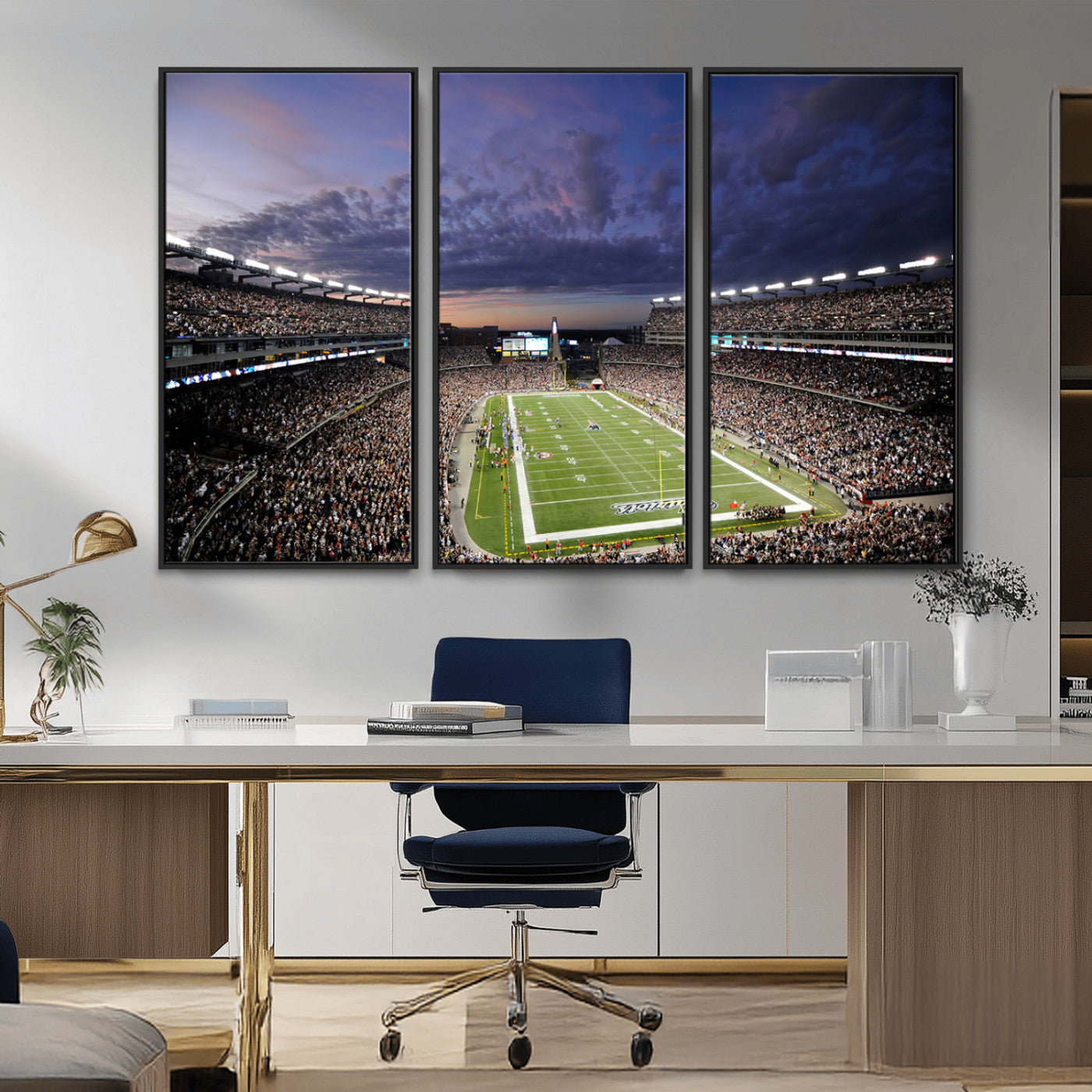 MGV-FC-48X32-3P - New England Patriots Football Team Print - Foxborough Gillette Stadium Wall Art Canvas Print