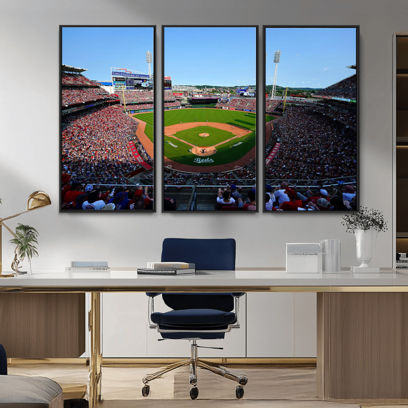 MGV-FC-48X32-3P - Cincinnati Reds Baseball Team Print - Great American Ball Park Stadium Wall Art Canvas Print