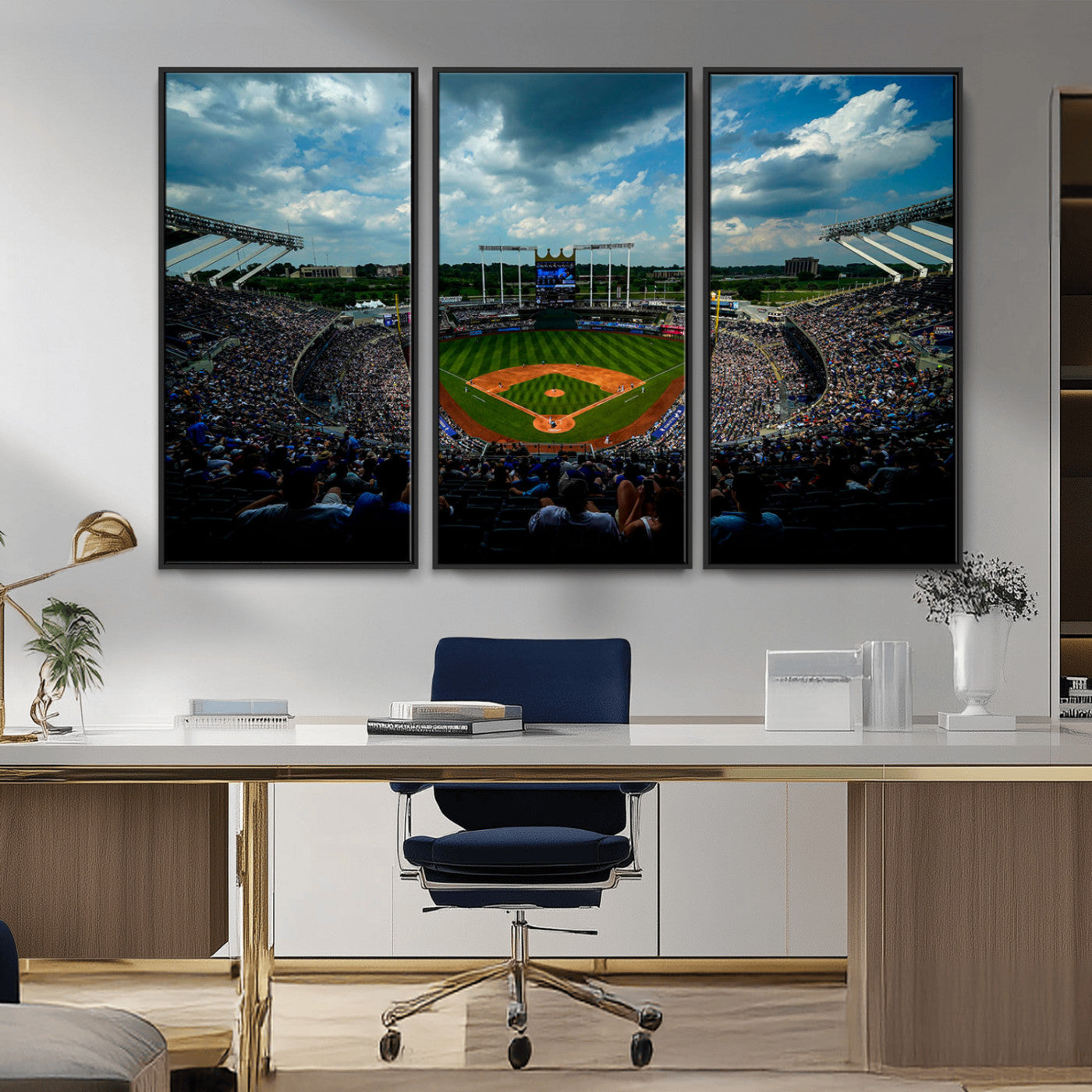 MGV-FC-48X32-3P - 3-Panel Kauffman Stadium Wall Art Print | Large Kansas City Royals Baseball Canvas Print for Sports