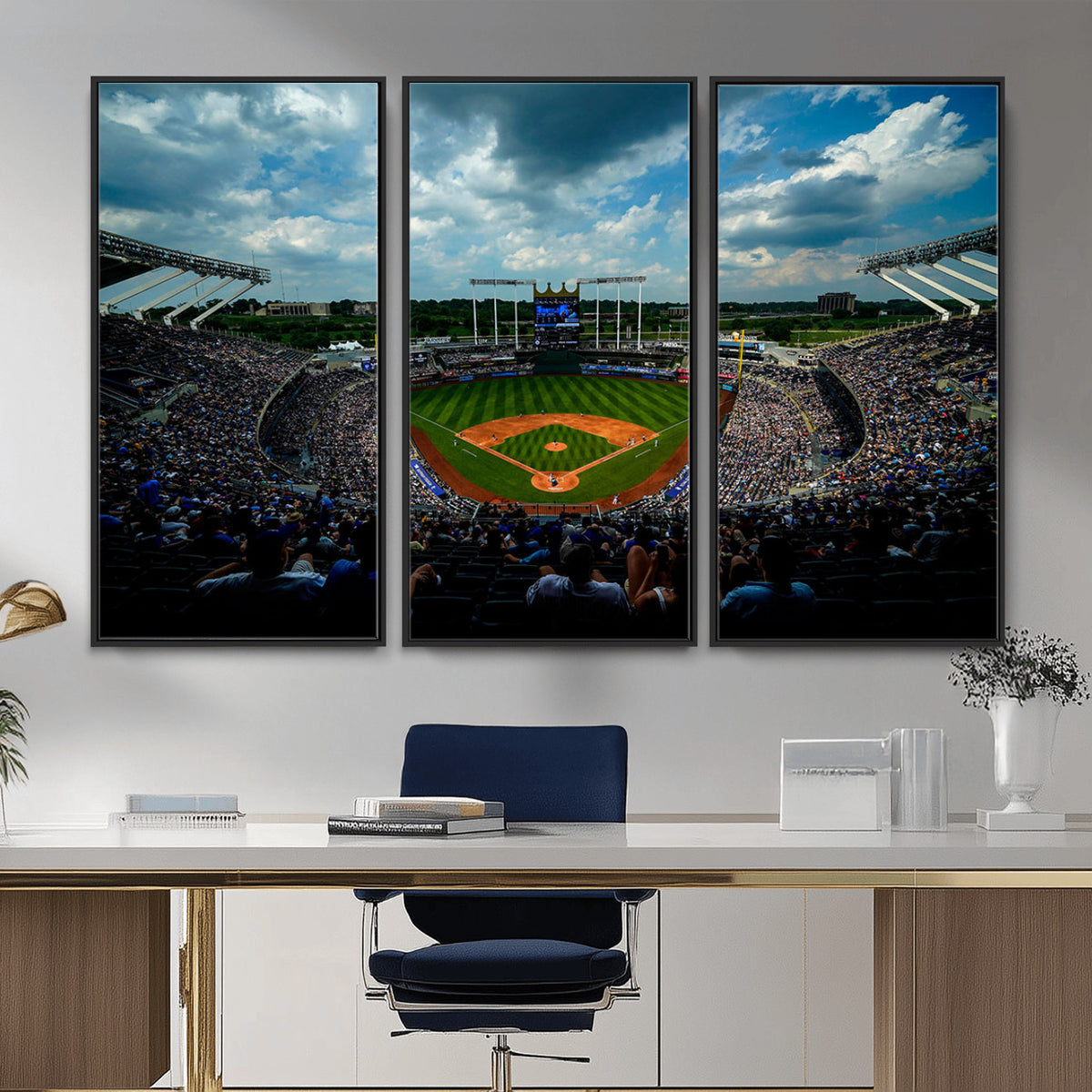 37127-MGV-CV-36X24 - 3-Panel Kauffman Stadium Wall Art Print | Large Kansas City Royals Baseball Canvas