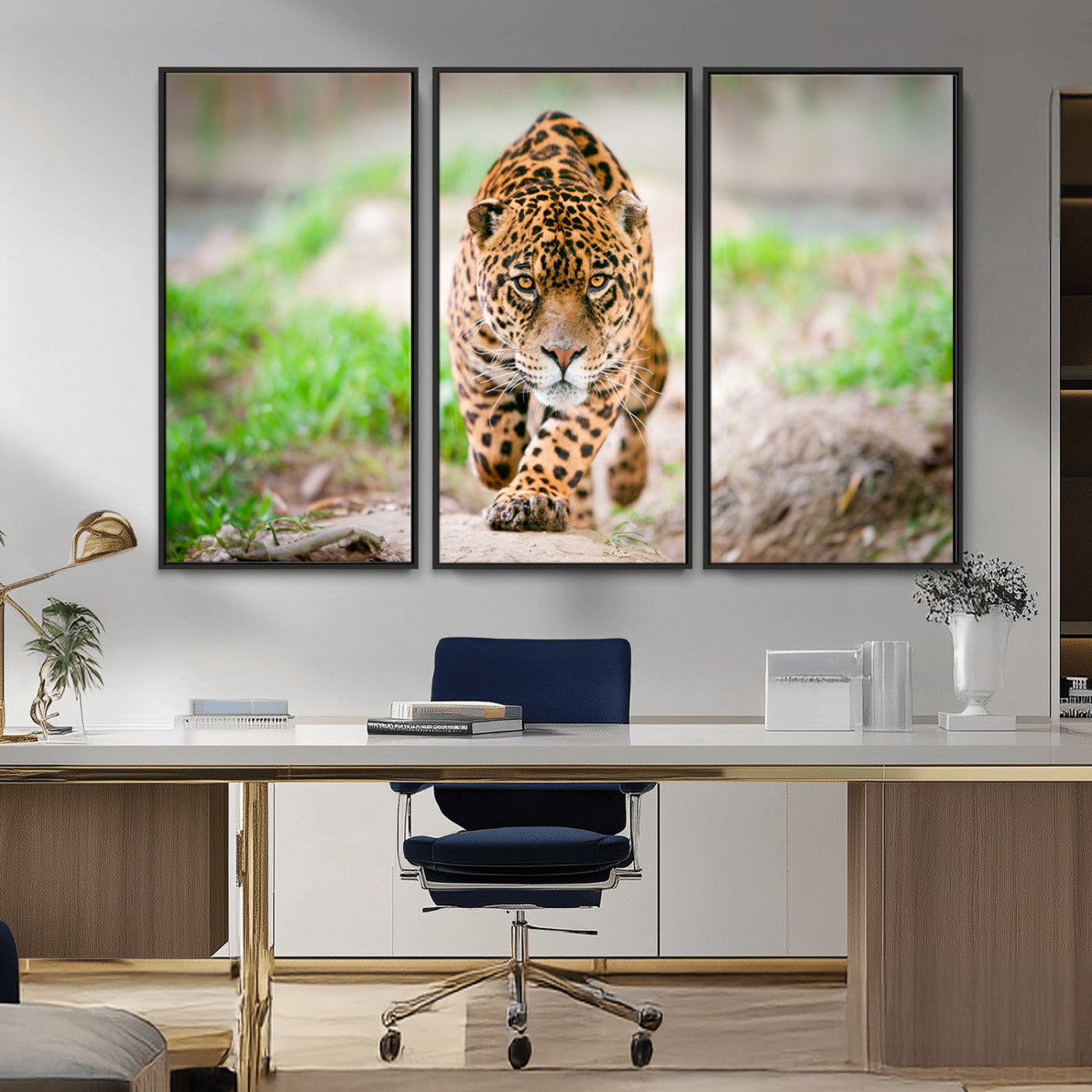 MGV-FC-48X32-3P - Leopard on the Prowl - Stunning Large Framed Canvas Wall Art for Living Room, Bedroom, or Office Décor, Vibrant Wildlife Print, Ready to Hang