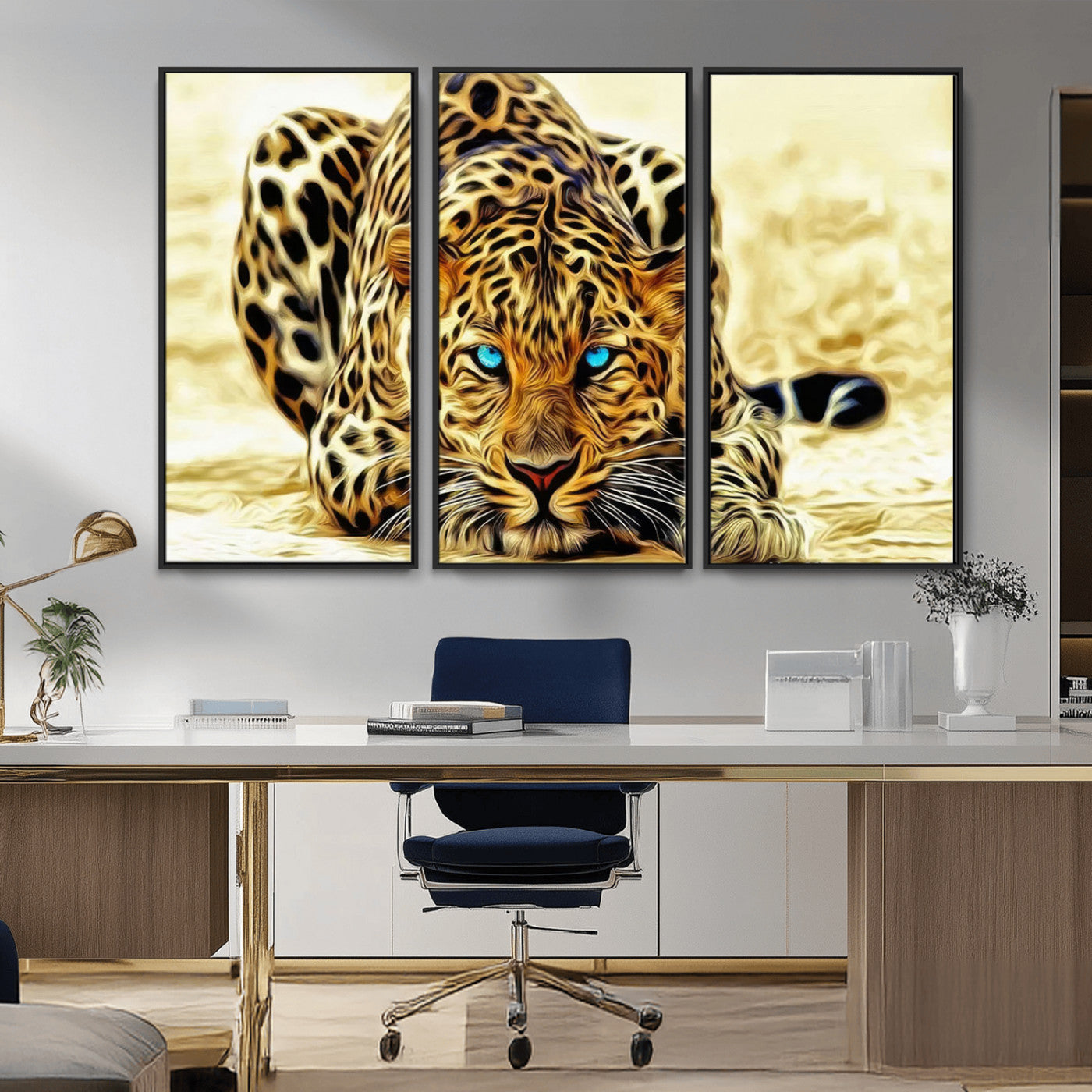 -Blue-Eyed Leopard Canvas Wall Art - Framed Animal Print Ready to Hang - Fierce and Bold Decor for