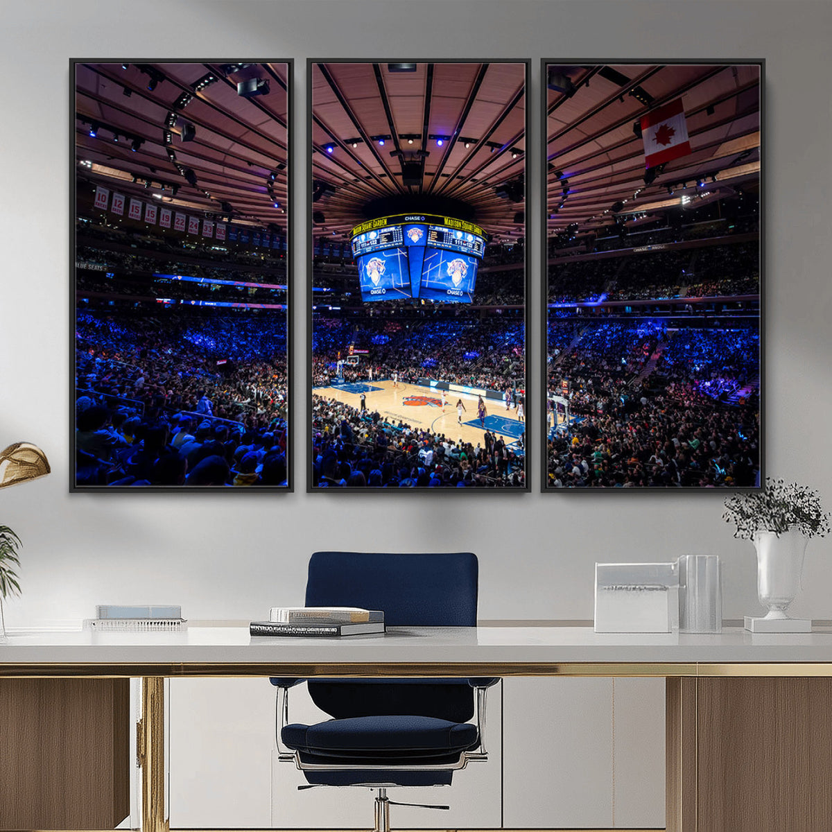 20491-MGV-CV-36X24 - Madison Square Garden Basketball Print Canvas, Basketball Game Triple Canvas Wall Art