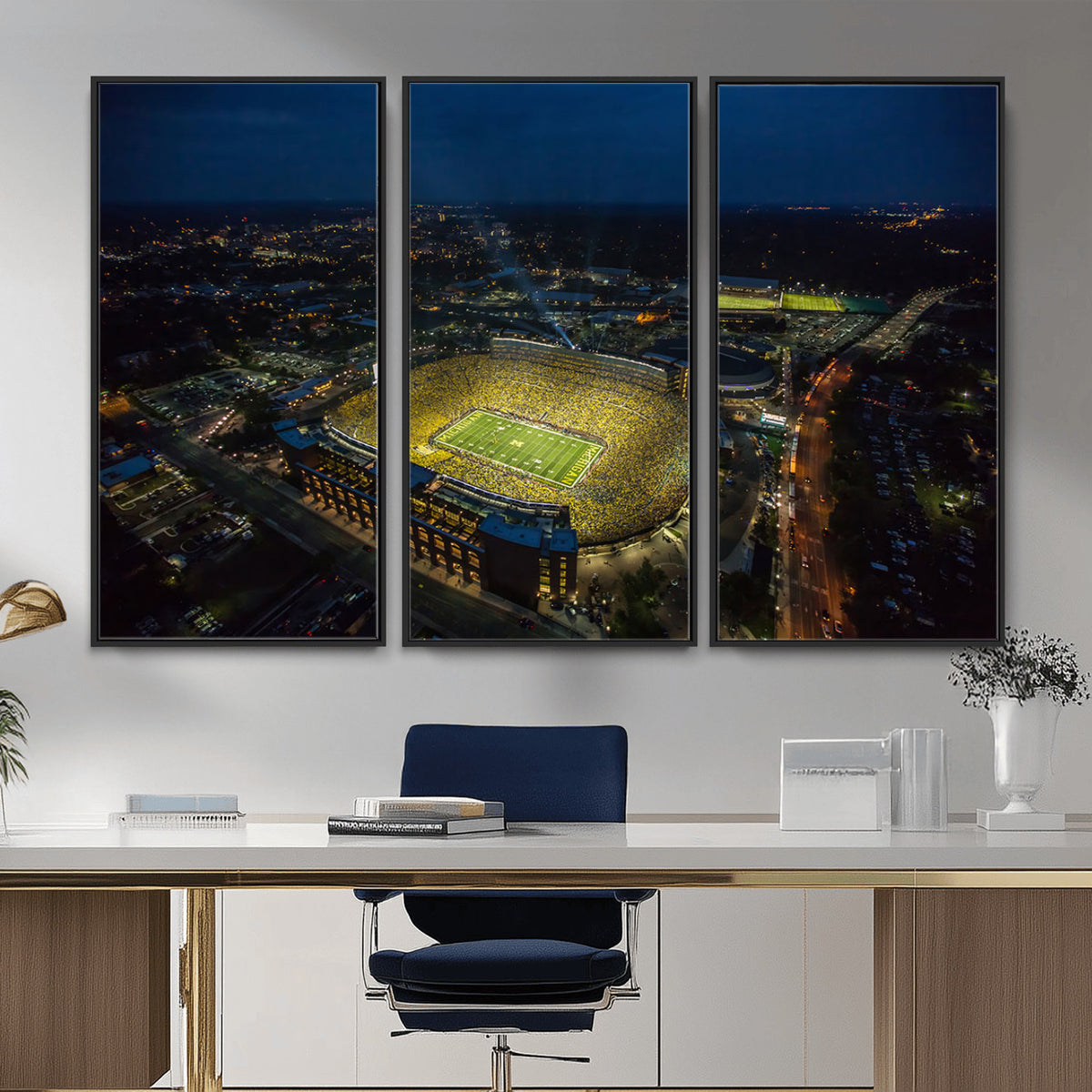 52519-MGV-CV-36X24 - Michigan Wolverines Football Team Print, Michigan Stadium Wall Art Canvas Print