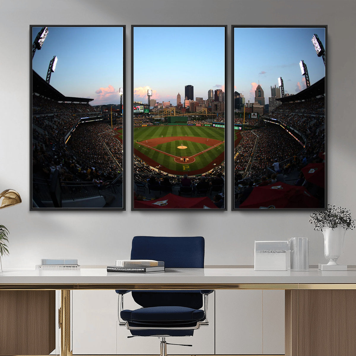 67670-MGV-CV-36X24 - PNC Park Evening Game Triple Canvas Wall Art | Pittsburgh Pirates MLB Stadium