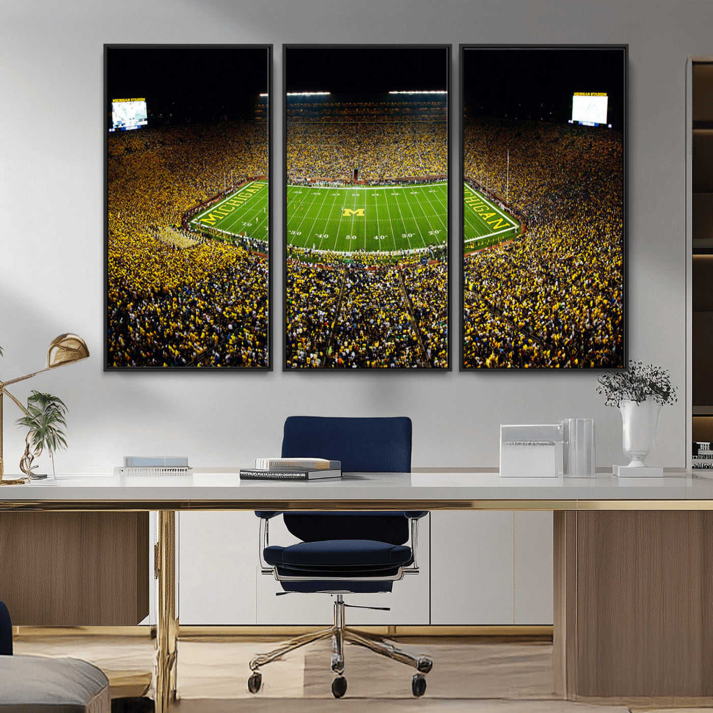 26166-MGV-CV-36X24-Stadium in Michigan Wall Art Canvas Print, Framed American Football Stadium Art Picture Print, Football Stadium Field Perfect Sports Room Decor Artwork