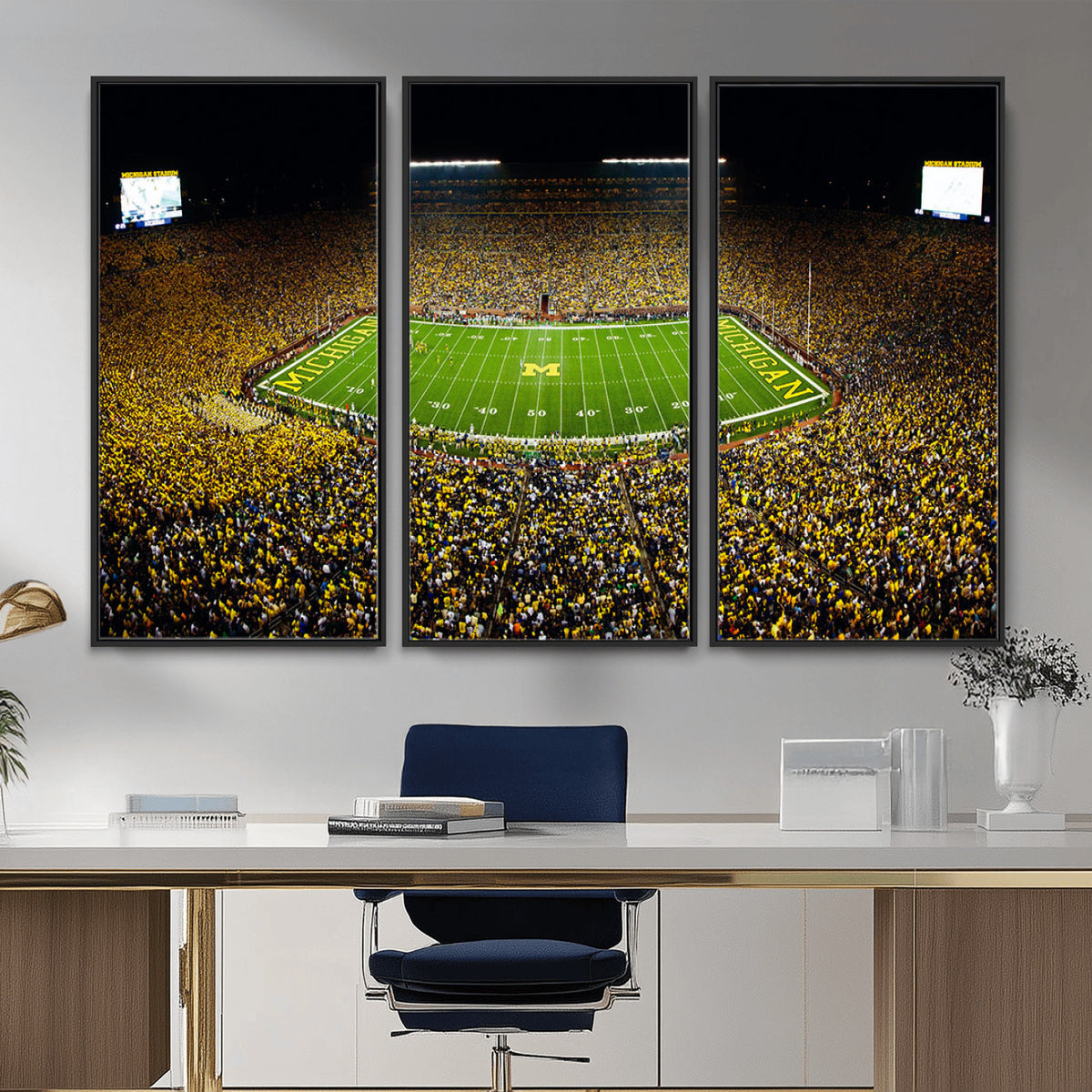 26166-MGV-CV-36X24 - Stadium in Michigan Wall Art Canvas Print, Framed American Football Stadium Art