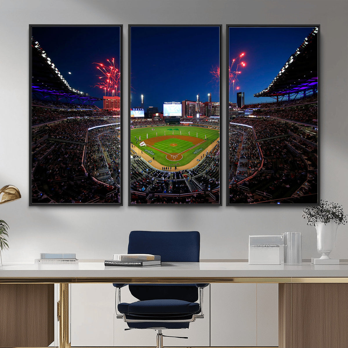 50582-MGV-CV-36X24 - Truist Park Atlanta Braves Baseball Stadium Wall Art Print | Large 3-Panel Canvas Print for Sports