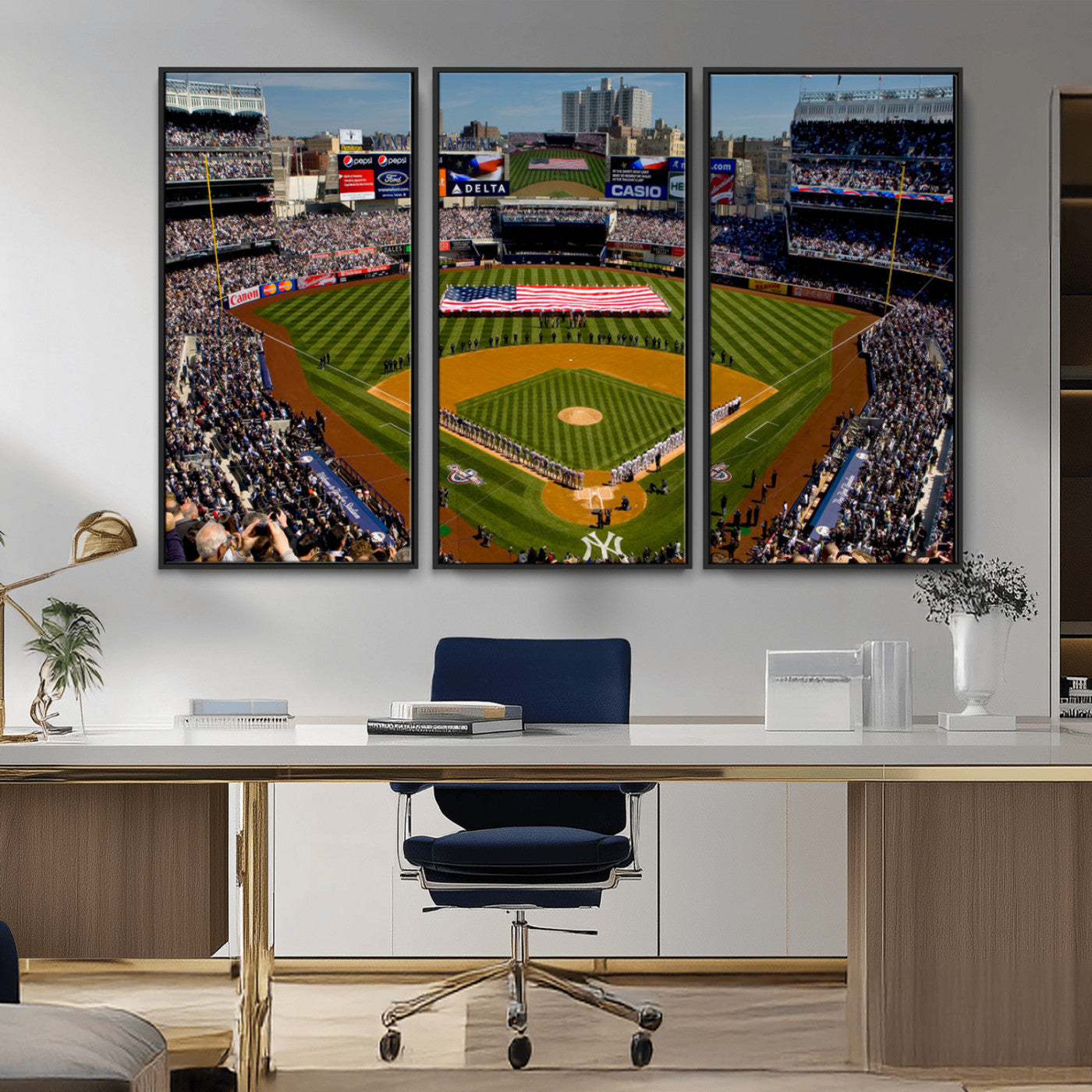 MGV-FC-48X32-3P - Yankee Stadium New York Wall Art Print | 3-Panel Canvas Print of Yankees Baseball Stadium | Large Framed Wall Decor for Baseball Fans | Ready-to-Hang