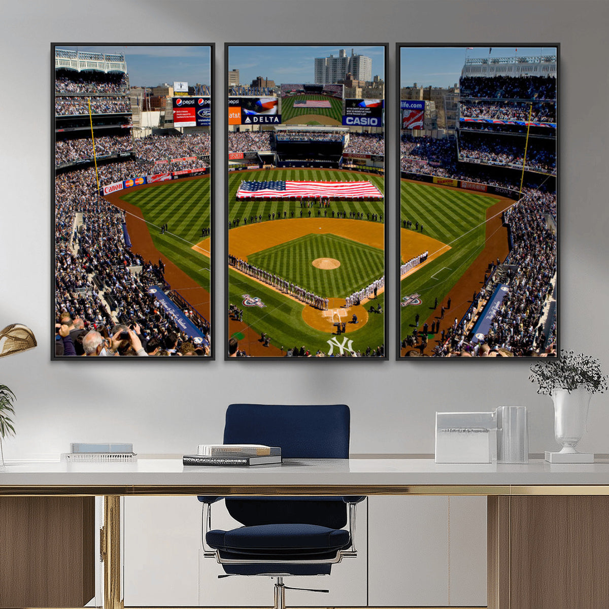 20879-MGV-CV-36X24 - Yankee Stadium New York Wall Art Print | 3-Panel Canvas Print of Yankees Baseball Stadium