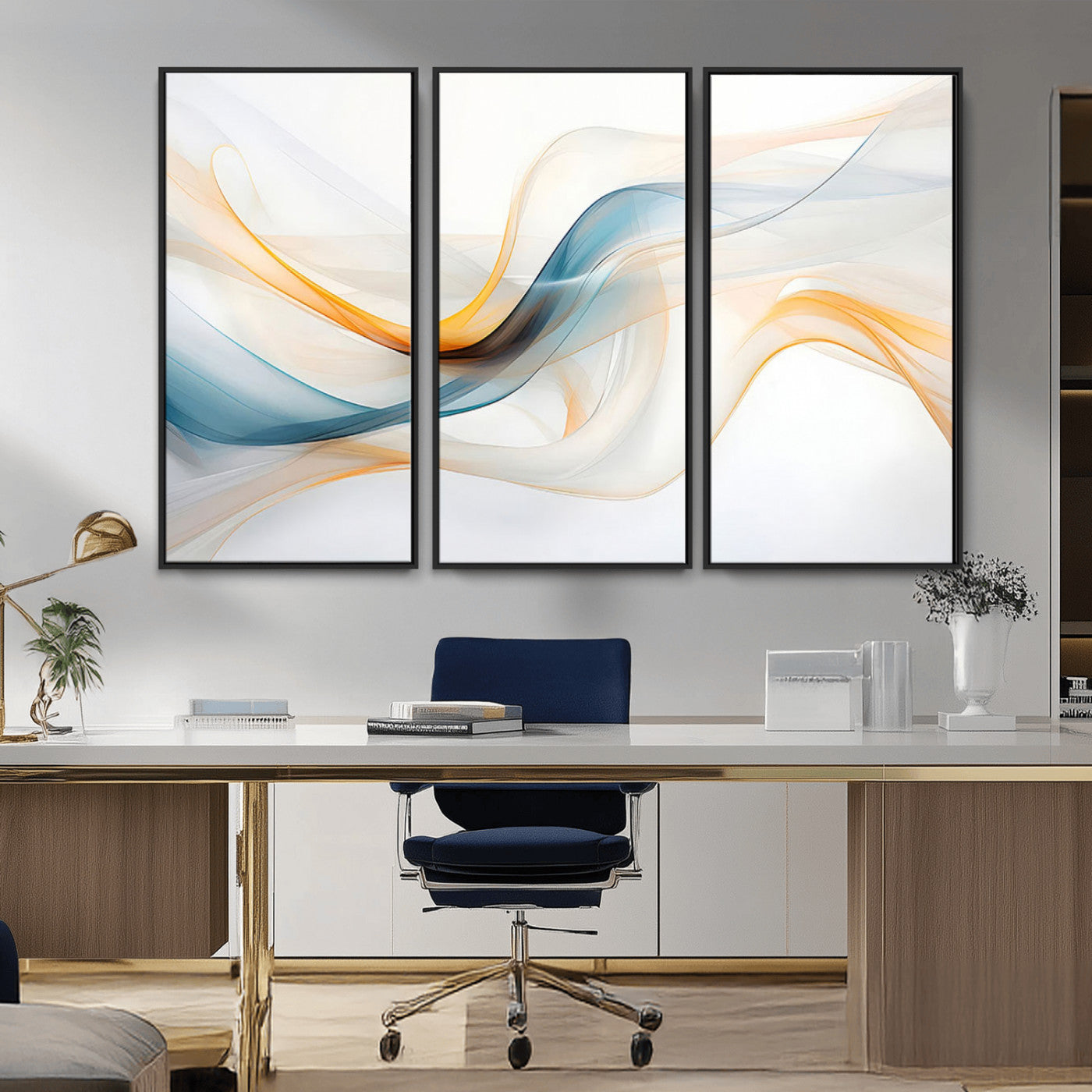 MGV-FC-48X32-3P - Decorative Turquoise Abstract Wave Wall Art Canvas Print