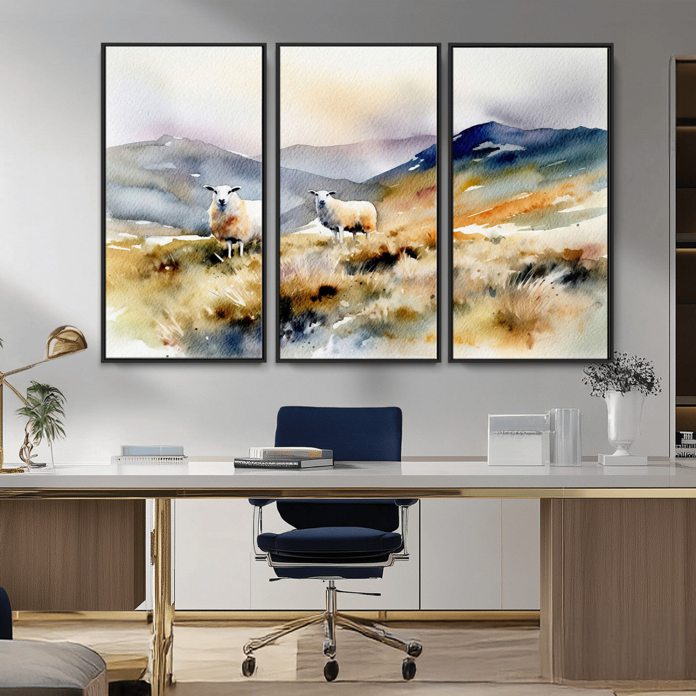 -Watercolor Sheep for Farmhouse Decor Wall Art Canvas Print, Mountain Wall Art Print