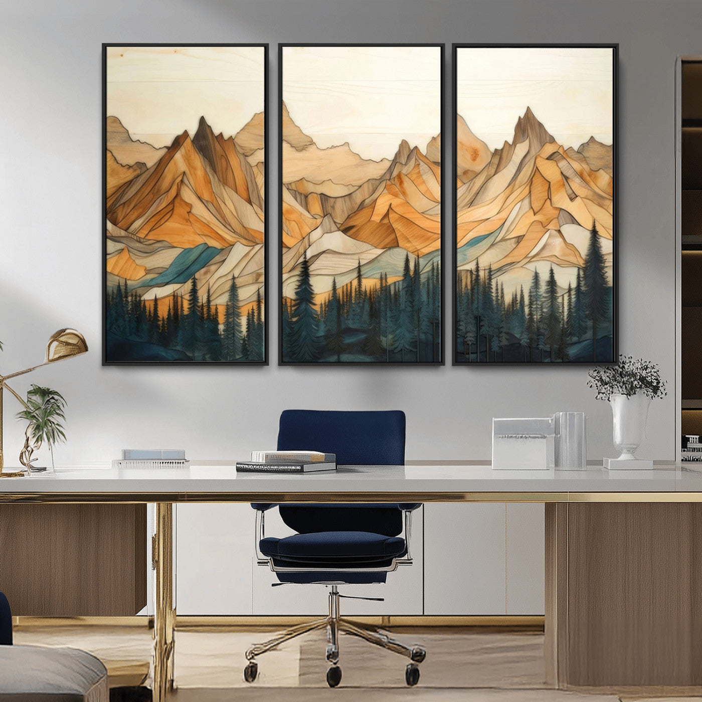 -Rustic Wood Mountain Wall Art Print | Triptych Giclee Print Featuring Handcrafted Forest and
