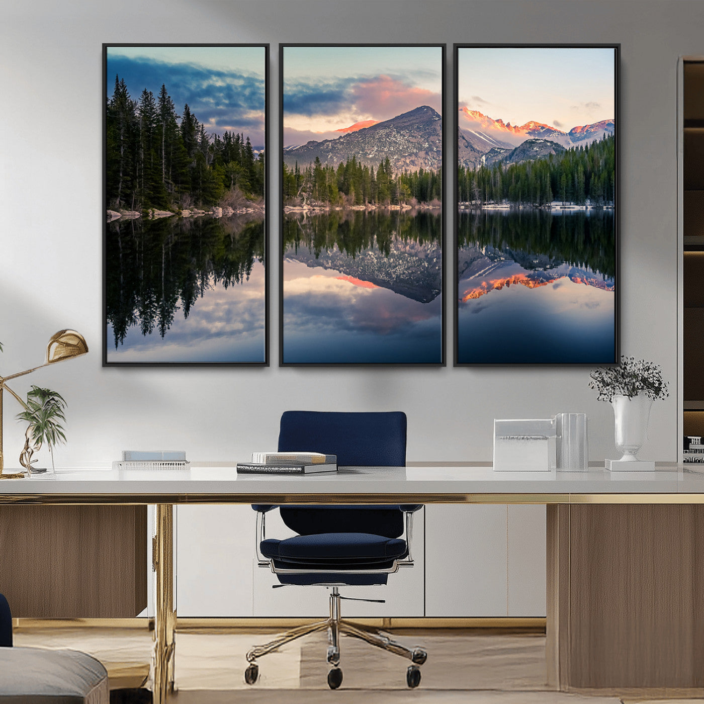 MGV-FC-48X32-3P - Bear Lake Reflection at Rocky Mountain National Park Wall Art Canvas Print, Scenic Mountain Landscape Canvas Print Set | Mountain Lake Wall Art Print