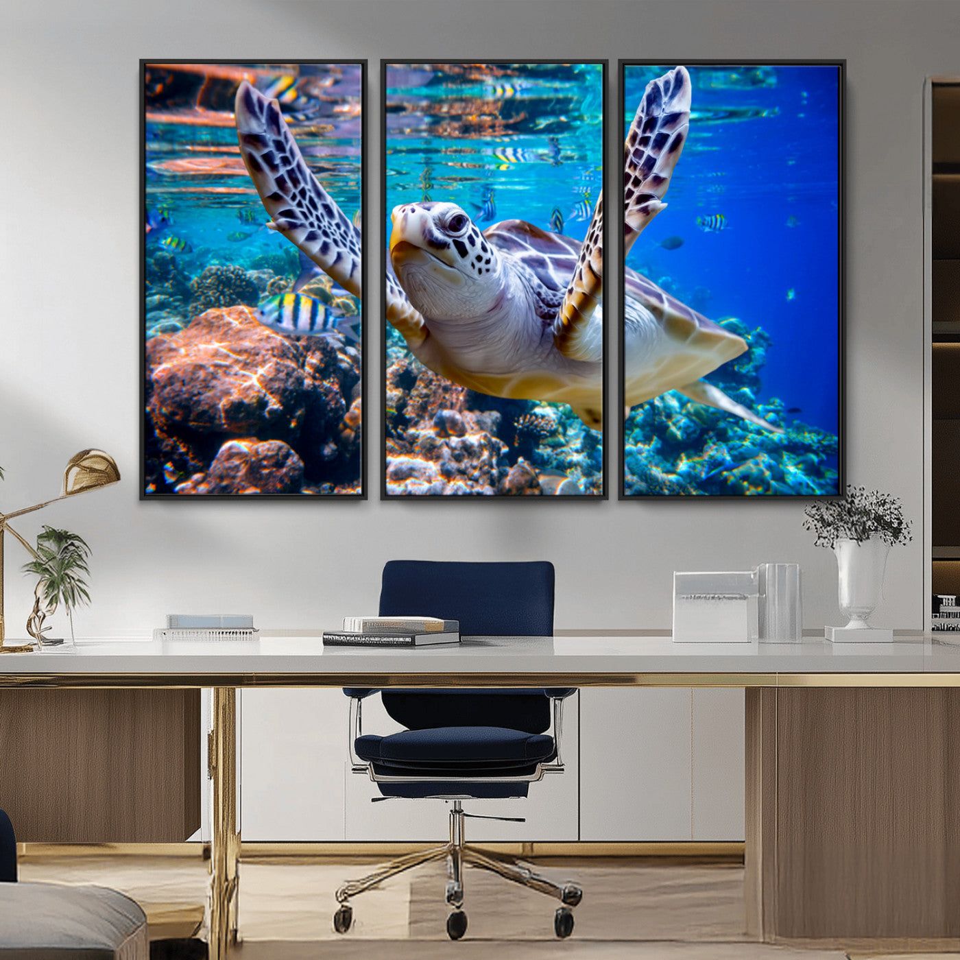 MGV-FC-48X32-3P - Underwater Sea Turtle Wall Art Canvas Print – Vibrant Ocean Coral Reef Décor, Ready to Hang