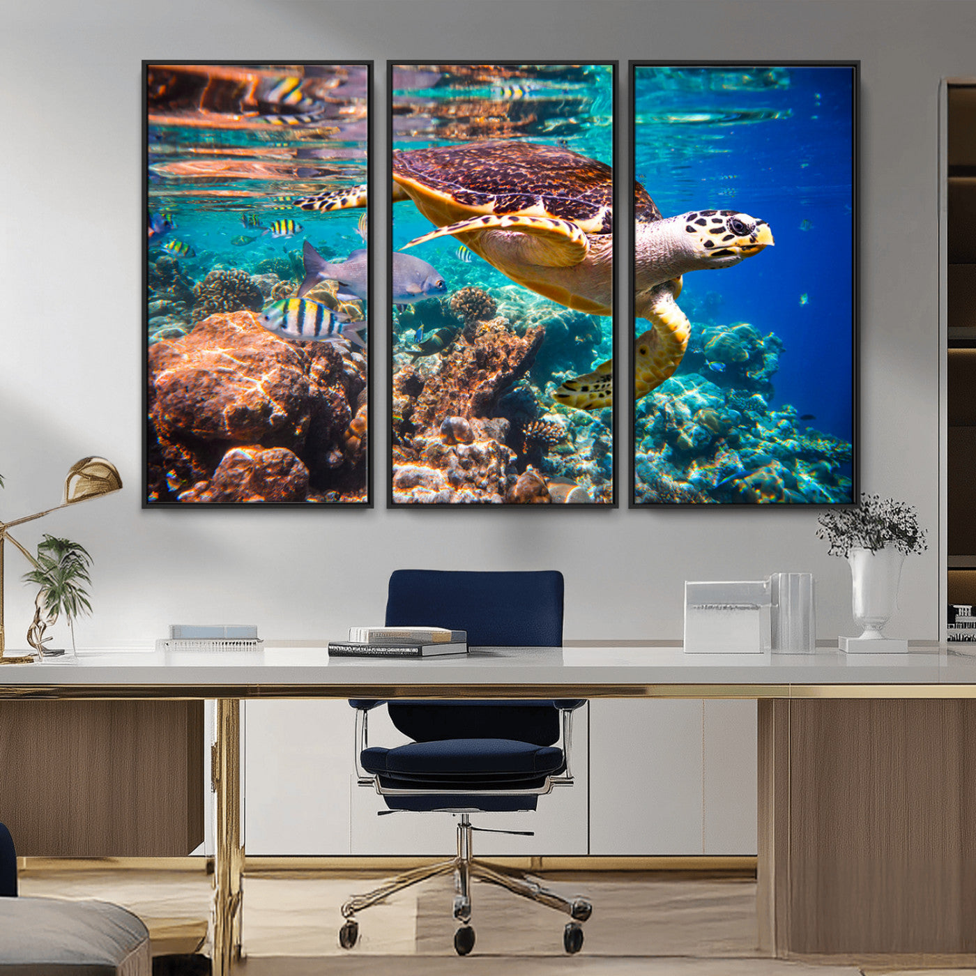 MGV-FC-48X32-3P - Sea Turtle Wall Art Canvas Print – Vibrant Ocean Coral Reef Décor, Ready to Hang