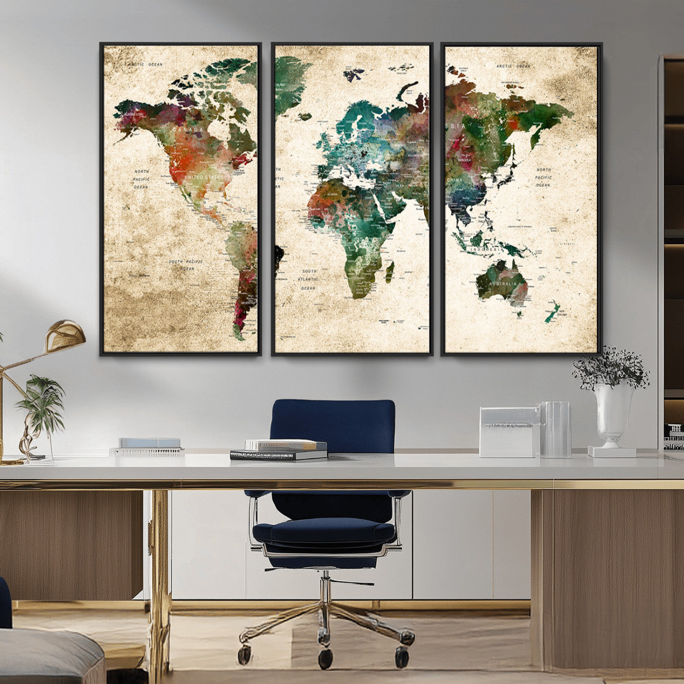 45128-MGV-CV-36X24-Push Pin World Map Canvas Print – Framed Wall Art for Couples to Track Their Travels – Anniversary Gift or Home Adventure Decor