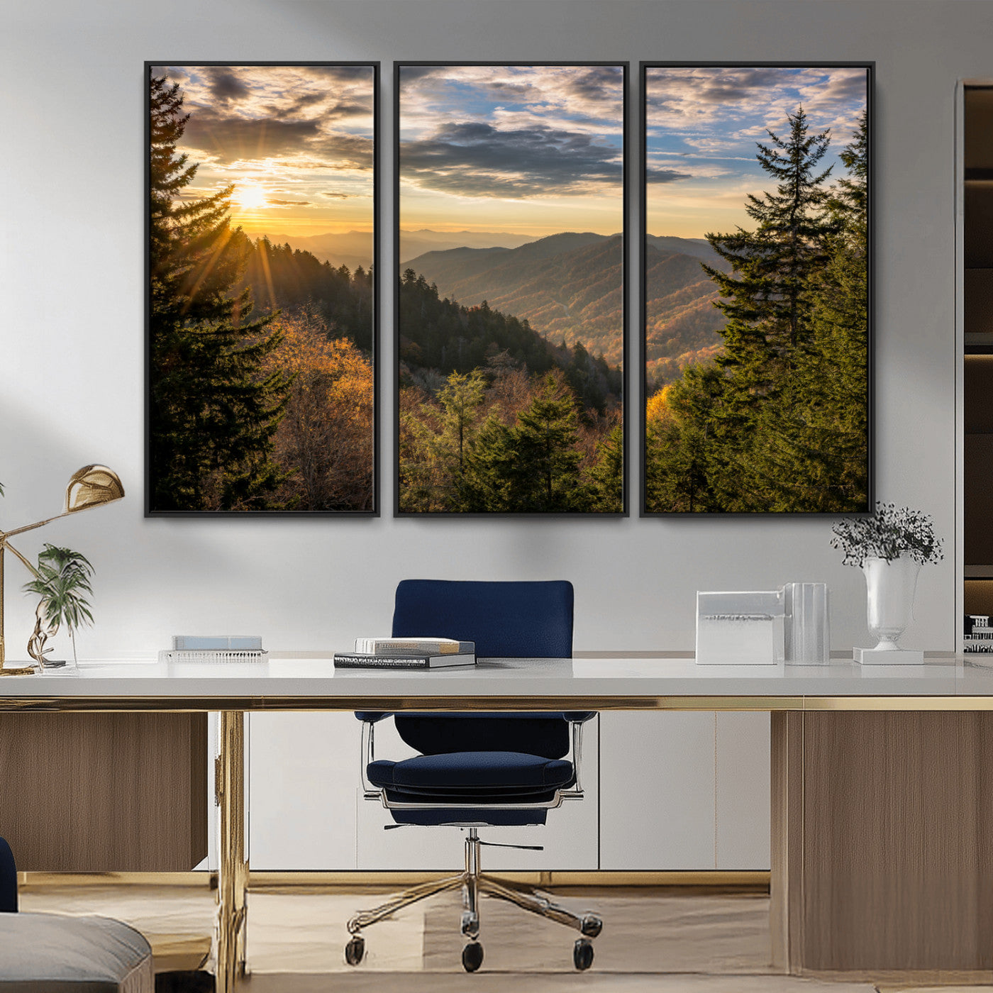 MGV-FC-48X32-3P - Sunrise Over the Smoky Mountains Canvas Wall Art – Breathtaking Scenic Landscape Photography in a