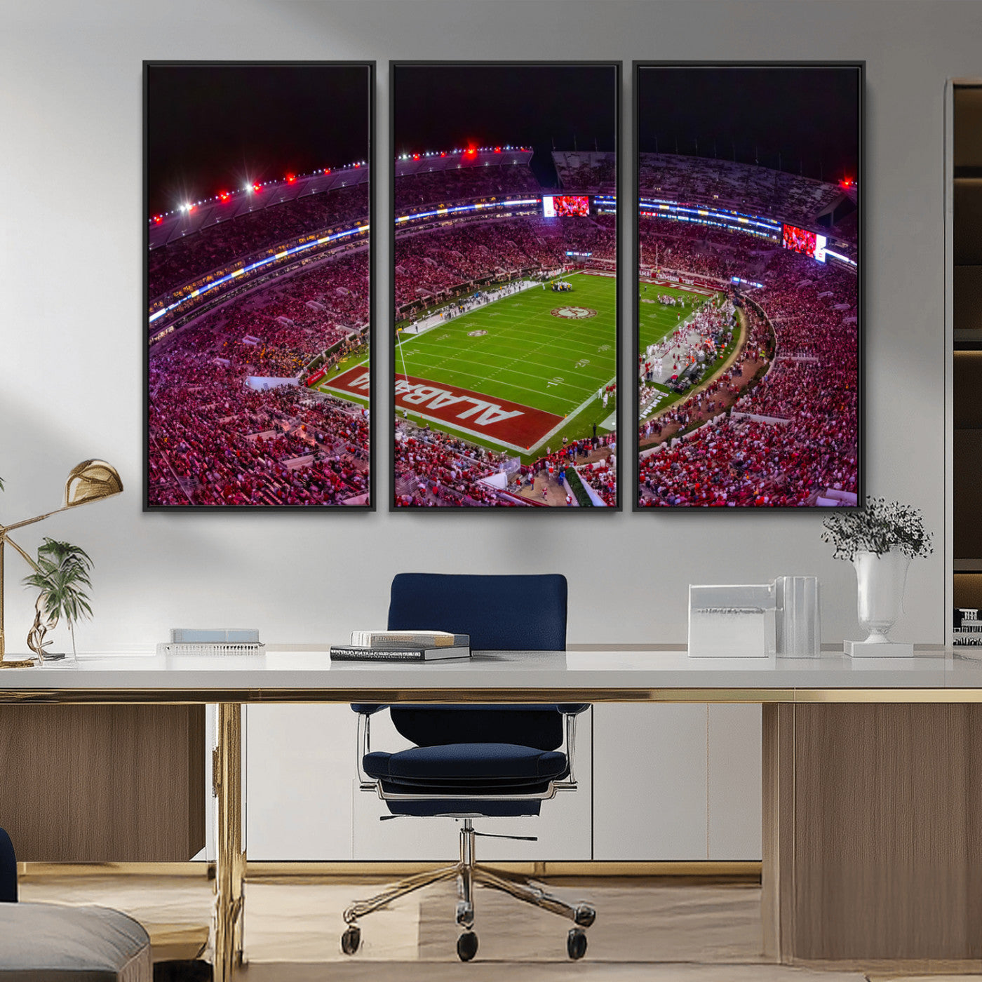 MGV-FC-48X32-3P - Bryant-Denny Stadium Night Game Triple Canvas Wall Art - Alabama Crimson Tide Football Match