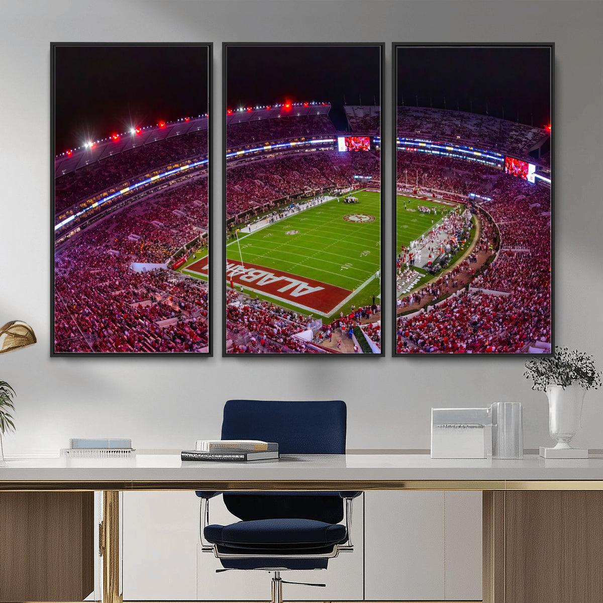 11343-MGV-CV-36X24 - Bryant-Denny Stadium Night Game Triple Canvas Wall Art | Alabama Crimson Tide Football