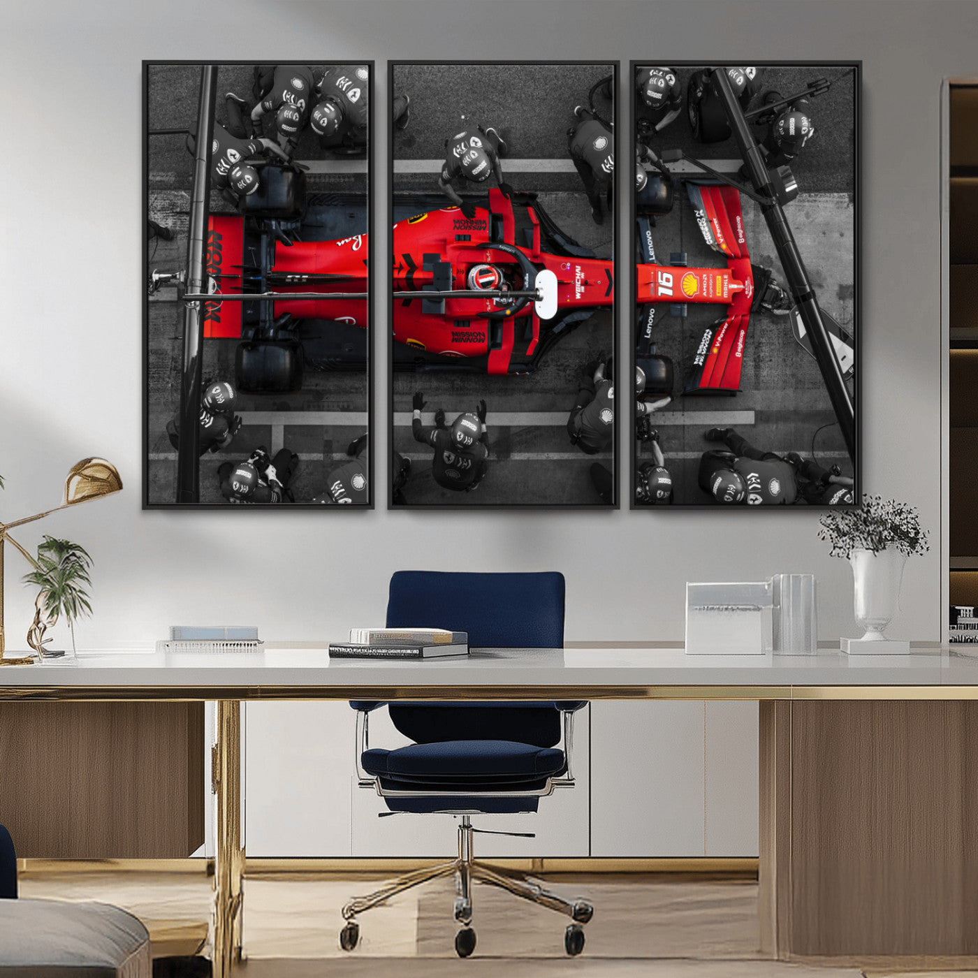 MGV-FC-48X32-3P - Ferrari Pit Stop Canvas Wall Art – Precision and Speed Captured in Bold Motorsport Imagery – Ready
