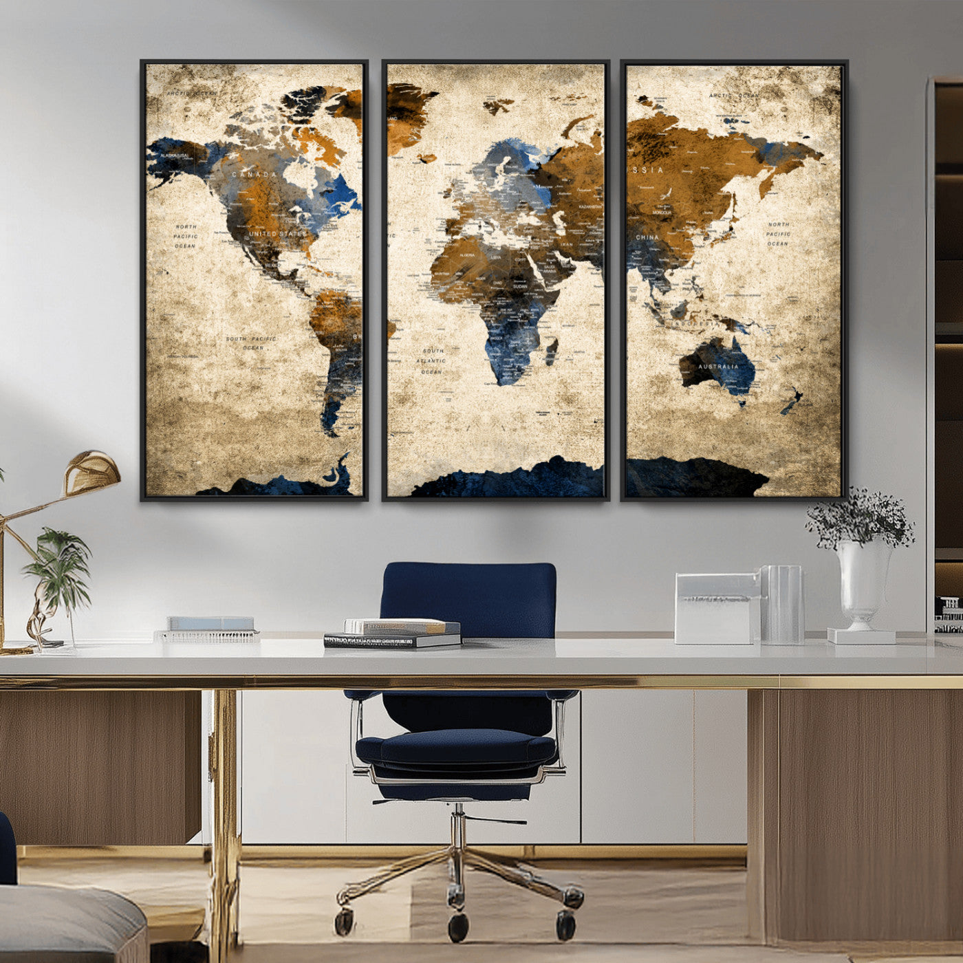 MGV-FC-48X32-3P - Push Pin World Map Canvas Print – Framed Wall Art for Couples to Track Their Travels – Anniversary