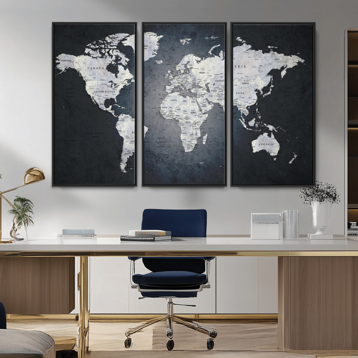 MGV-FC-48X32-3P - World Map Wall Art Canvas Print for Home and Office Decor