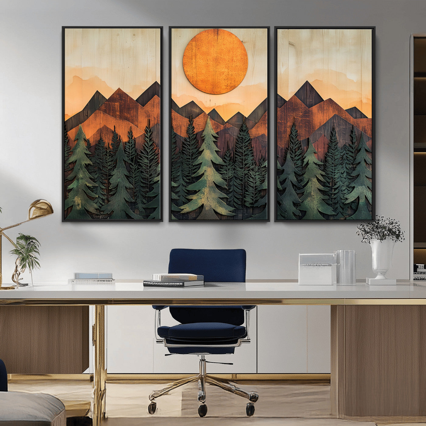 MGV-FC-48X32-3P - Sunset Mountain Landscape Canvas Wall Art Print - Nature Decor for Living Room, Office