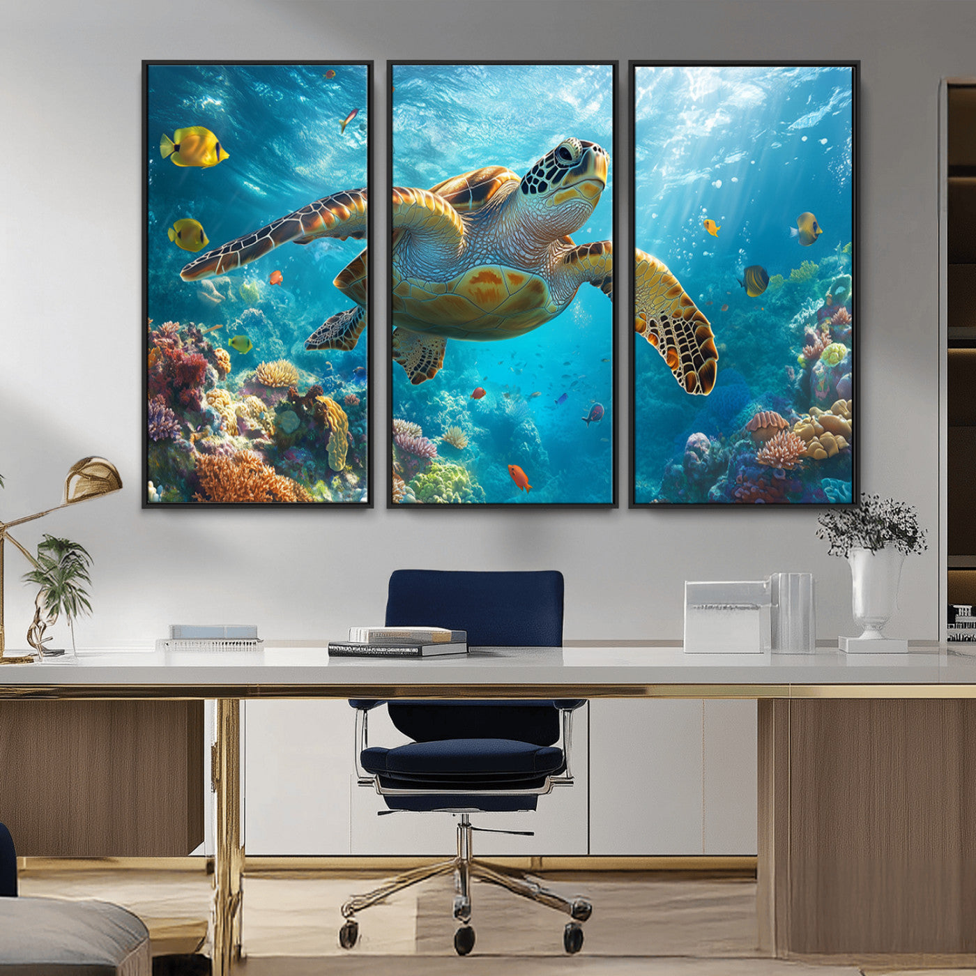 MGV-FC-48X32-3P - Sea Turtle Underwater Canvas Wall Art Print - Vibrant Ocean Wildlife Decor, Marine Wall Art